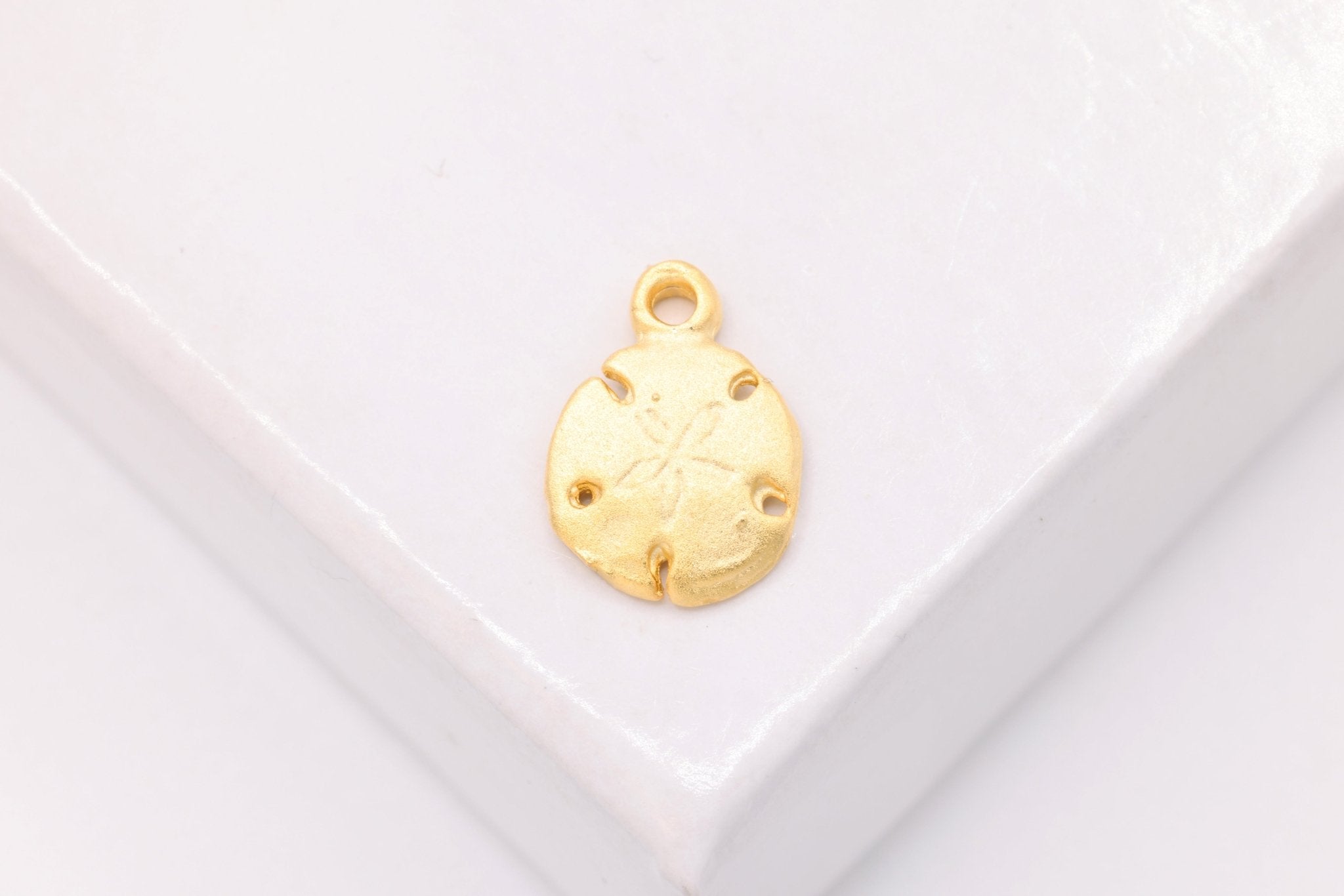Sand Dollar Charm, Wholesale, 18K Matte Gold - Plated 925 Sterling Silver, 10mm x 7mm - HarperCrown