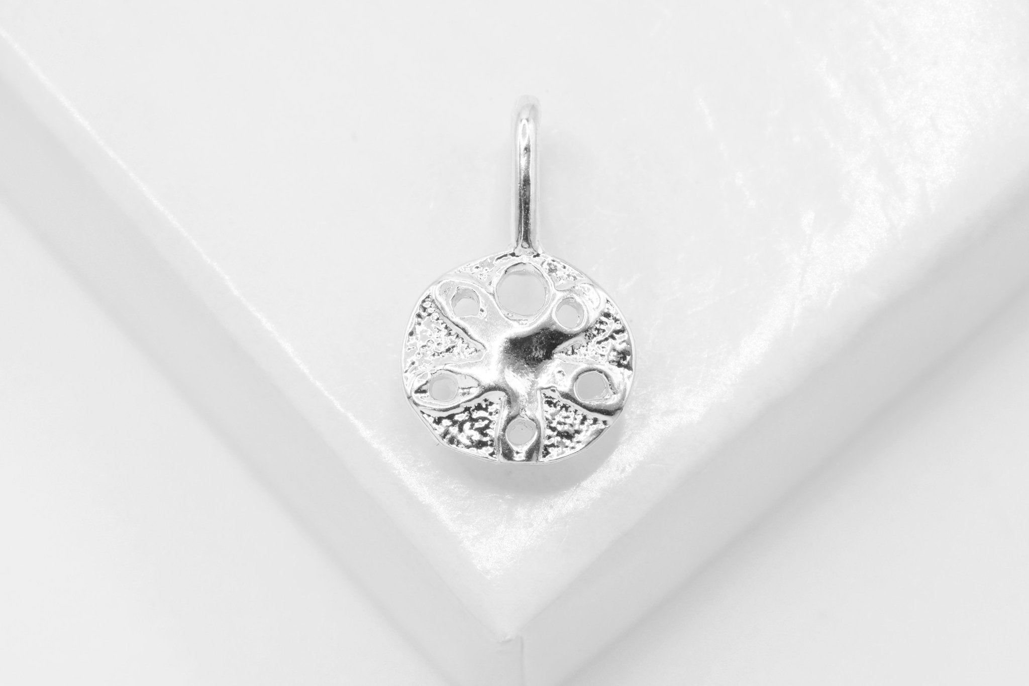 Sand Dollar Charm, Wholesale, 925 Sterling Silver, 15mm x 9mm, Sea Shell - HarperCrown