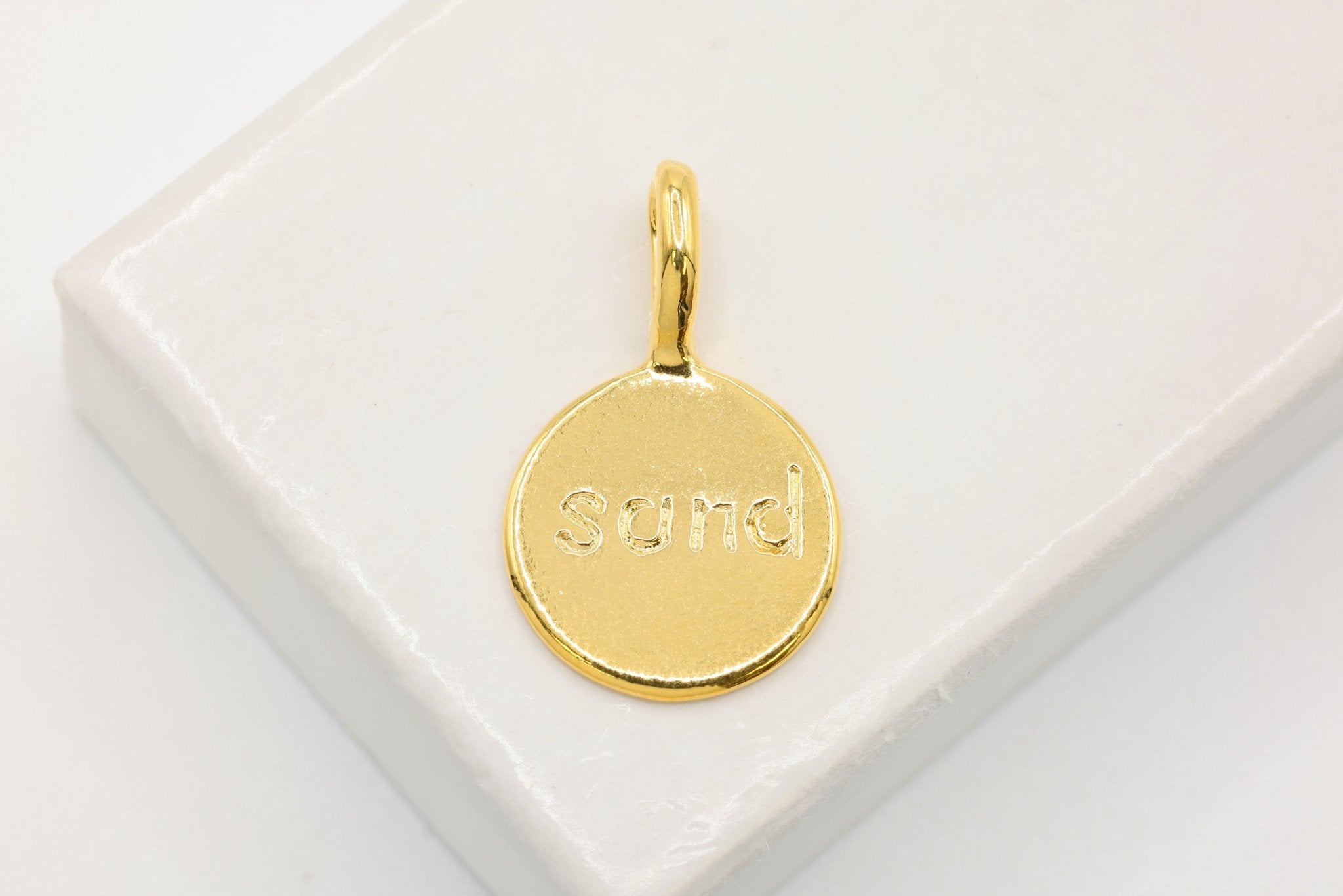 "Sand" Round Disc Charm Wholesale 14K Gold, Solid 14K Gold, G223 - HarperCrown