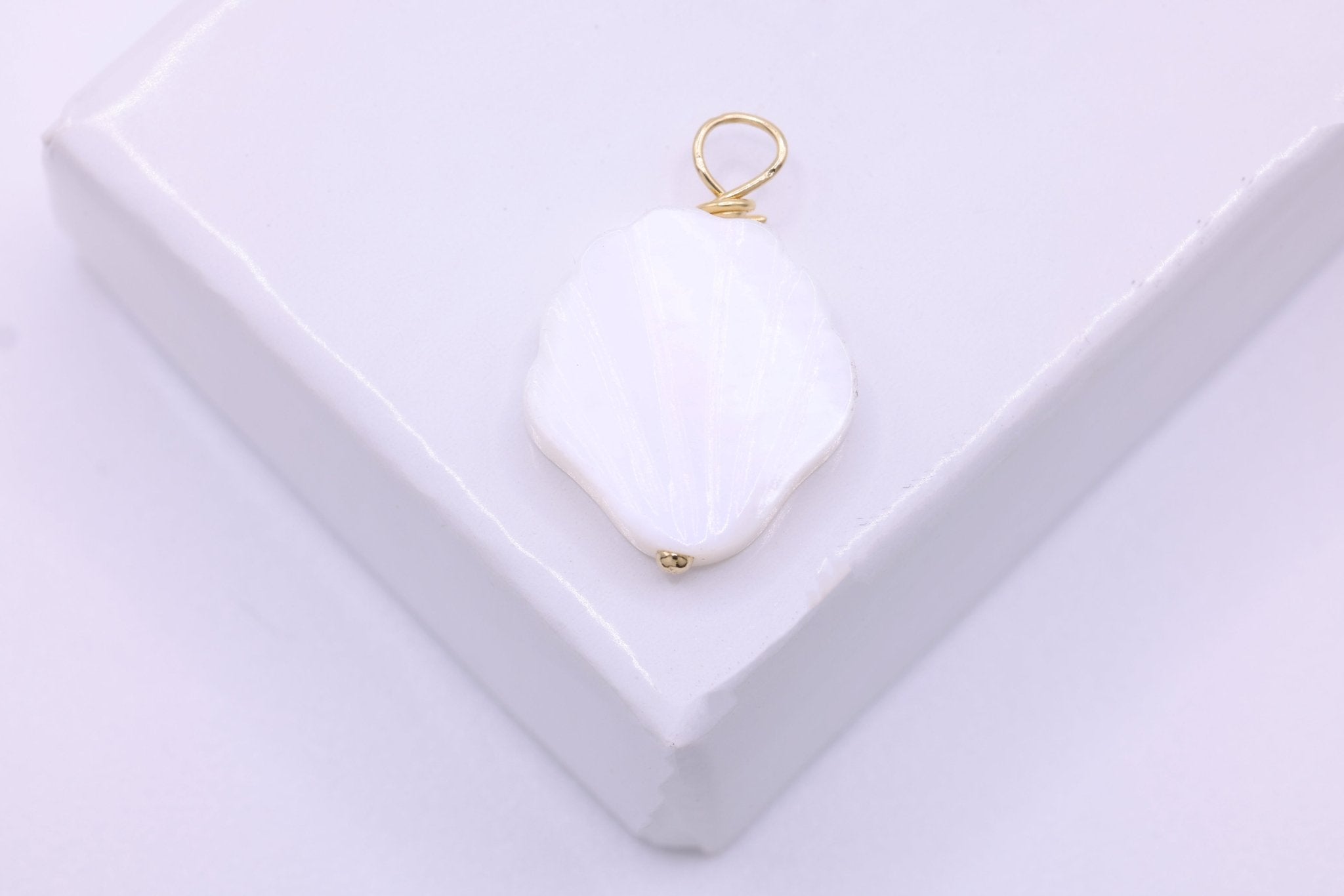 Scallop Shell Mother of Pearl Charm, Rose Gold - Filled, 9mm x 6mm, Wire Wrapped Pear Shaped Pearl, Bulk DIY Wholesale Jewelry Making Charm - HarperCrown