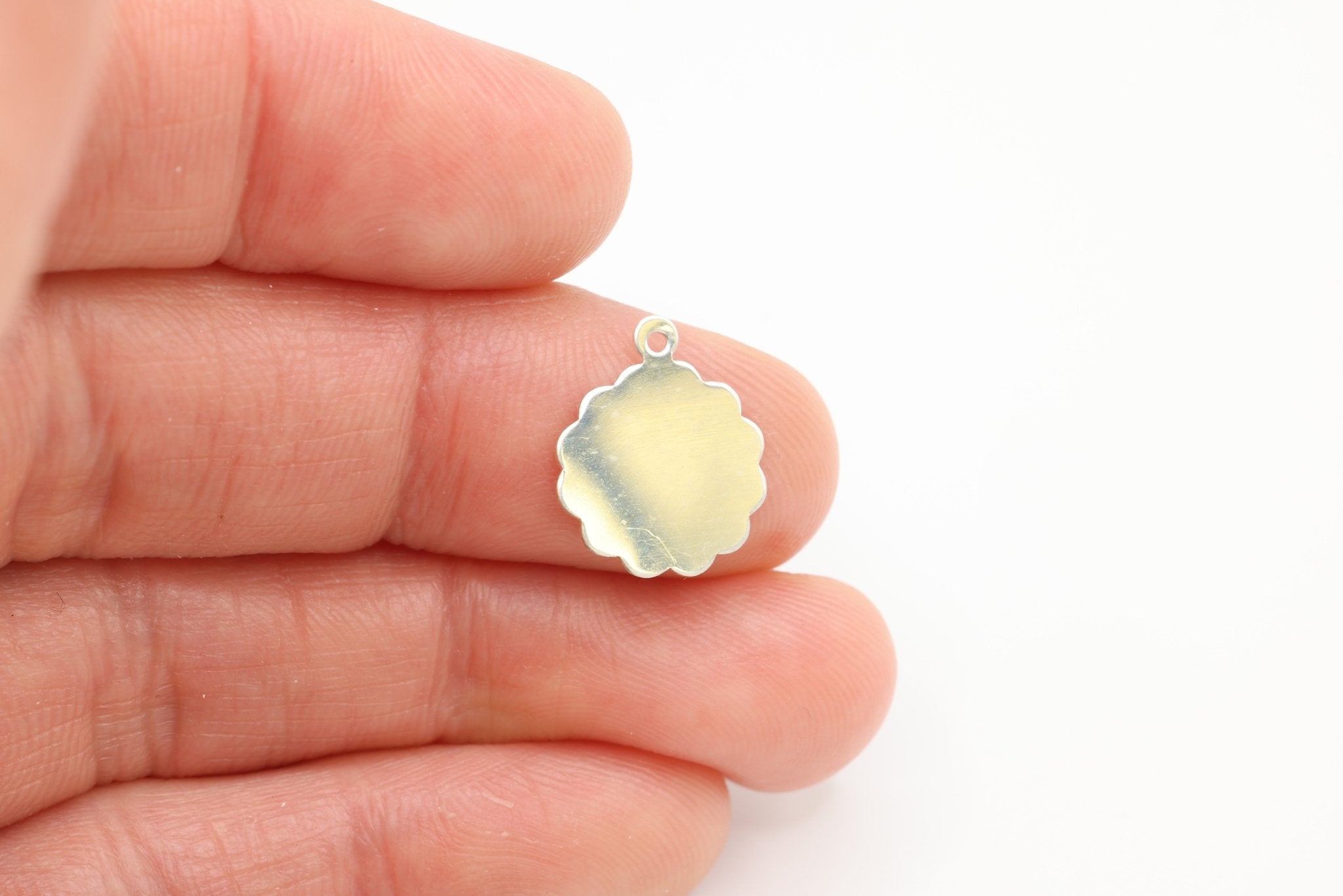 Scalloped Round Blank Charm, Wholesale, 925 Sterling Silver, 15mm x 13mm, Blank Stamping Charm, Jewelry Making Charm - HarperCrown