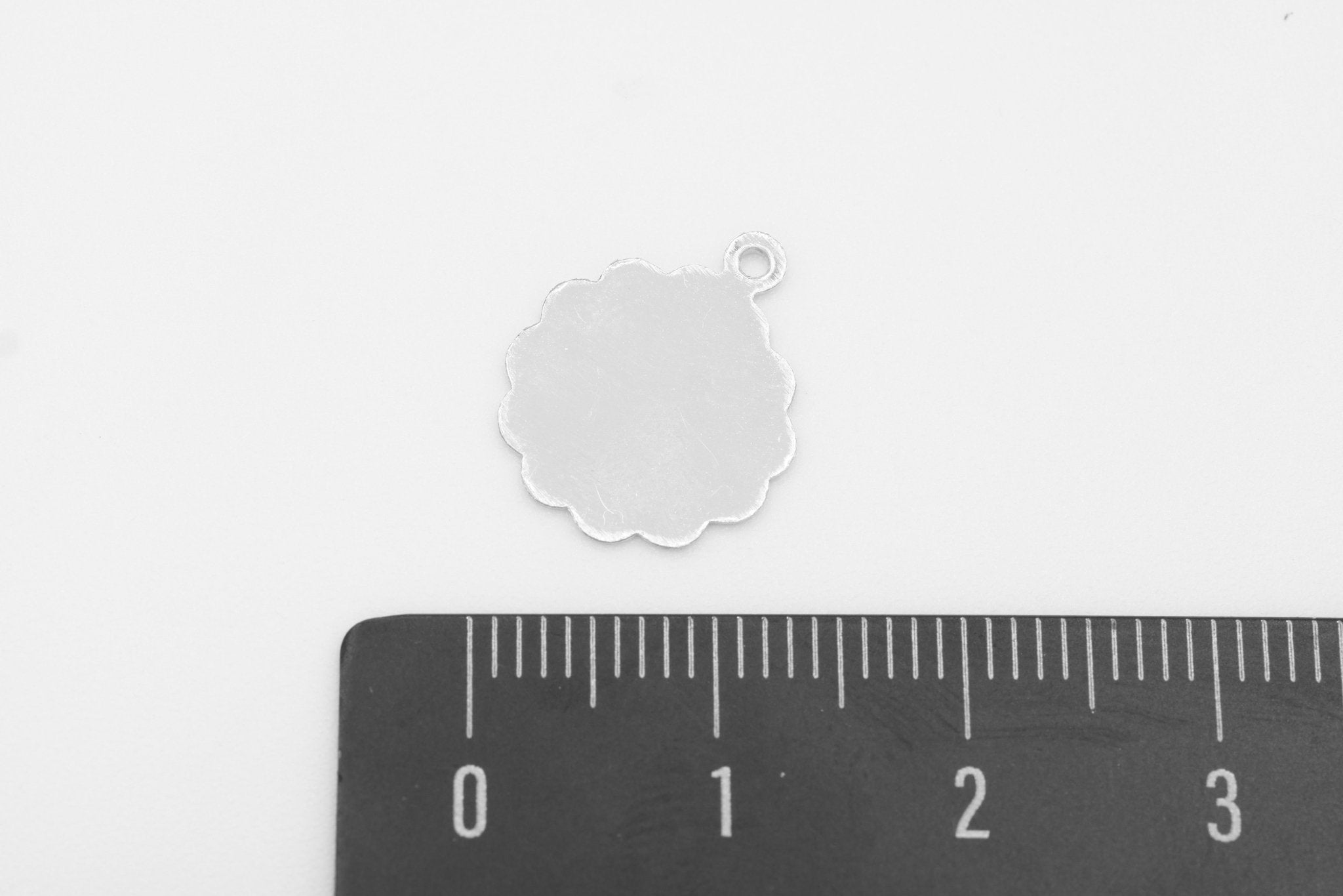 Scalloped Round Blank Charm, Wholesale, 925 Sterling Silver, 15mm x 13mm, Blank Stamping Charm, Jewelry Making Charm - HarperCrown