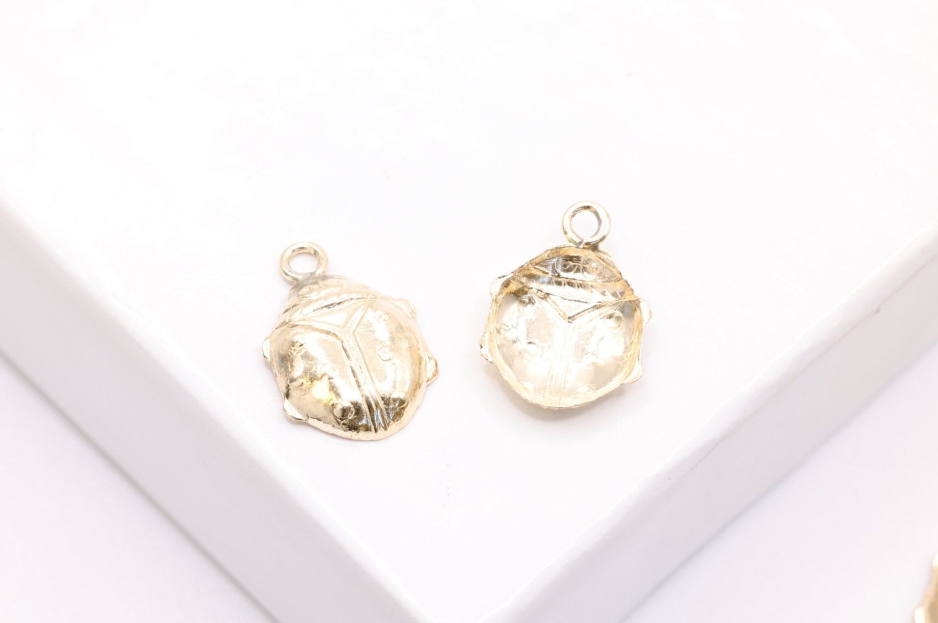 Scarab Beetle Wholesale Charm, Gold - Filled, 9mm x 7mm, Permanent Bulk Jewelry Making Charms - HarperCrown