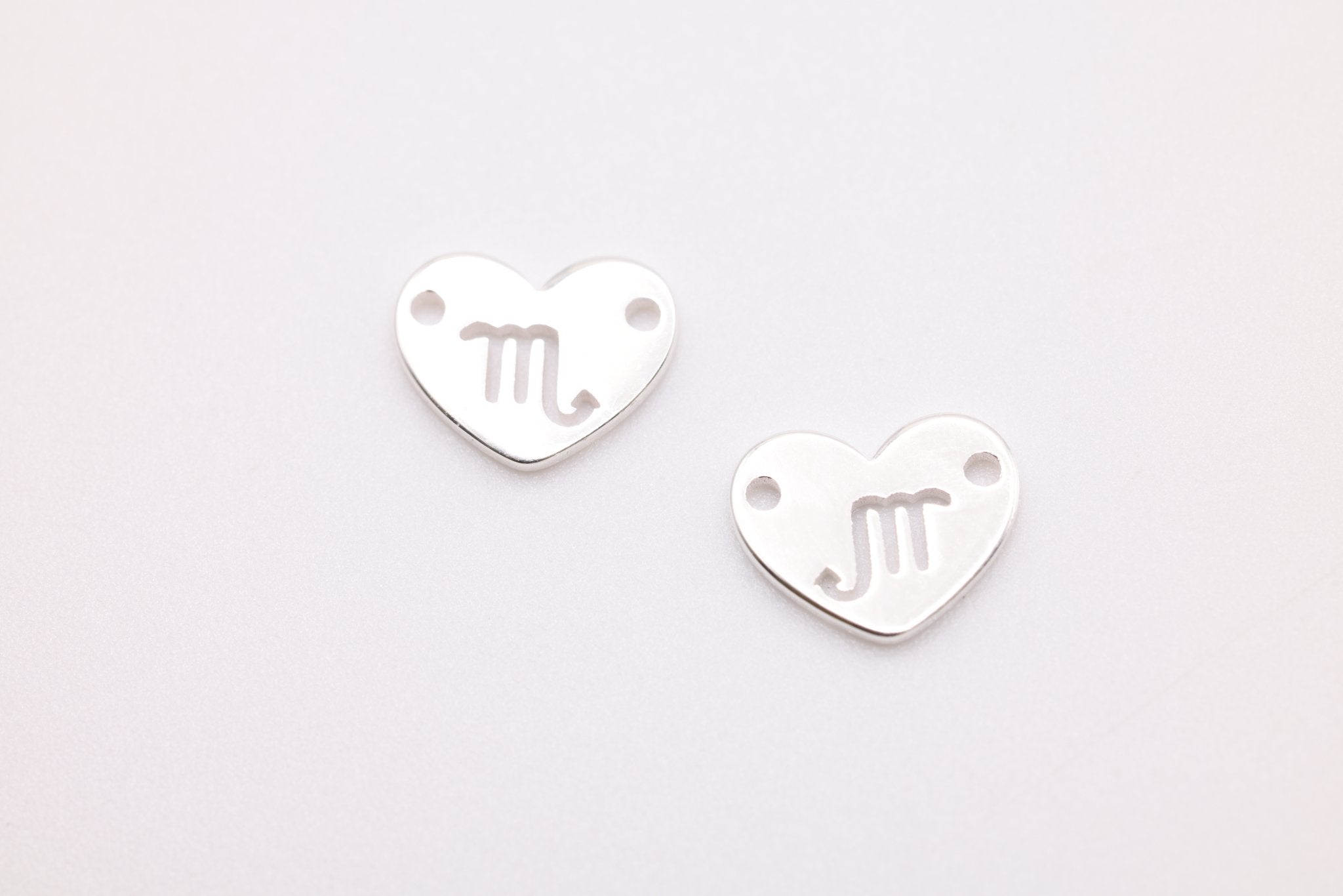 Scorpio Zodiac Heart Connector Charm, 925 Sterling Silver, 6mm x 6mm, Bulk Wholesale Jewelry Making Charm - HarperCrown