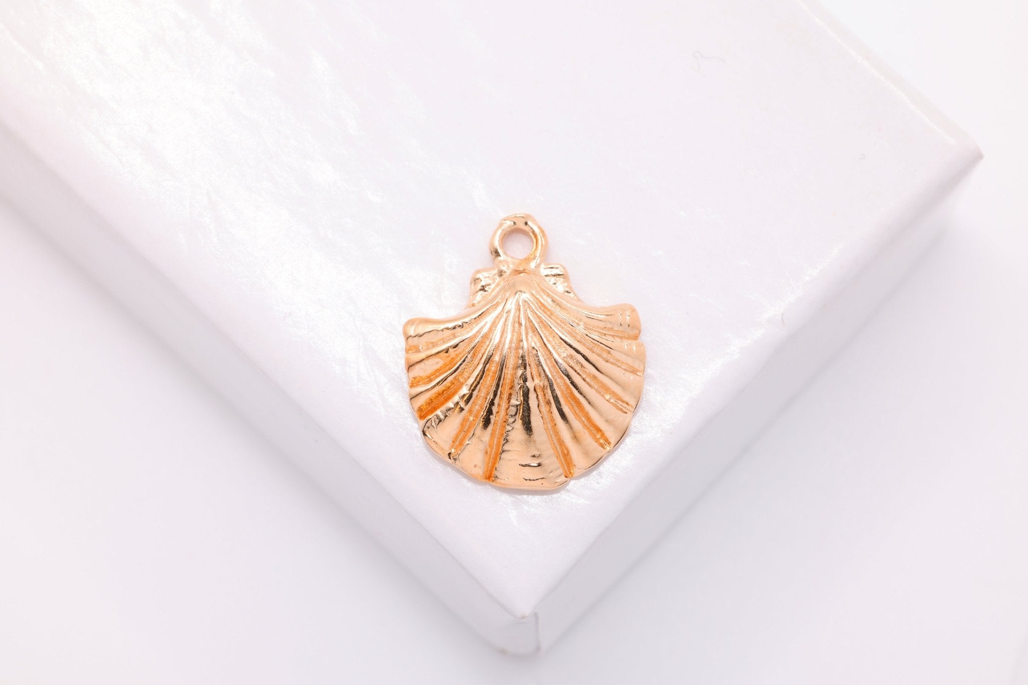 Seashell Charm, Wholesale, 18K Rose Gold - Plated 925 Sterling Silver, 12mm x 12mm, Oyster Scallop Shell Charm - HarperCrown
