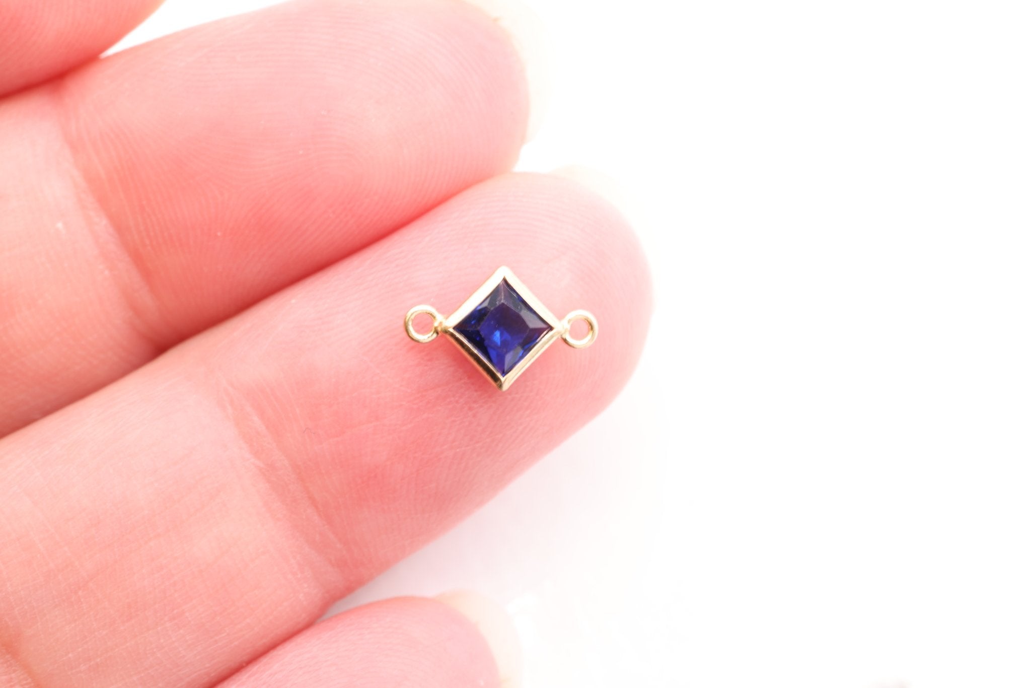 September Birthstone Sapphire CZ Connector Bezel Frame, 14/20 Gold - Filled, 4mm - HarperCrown