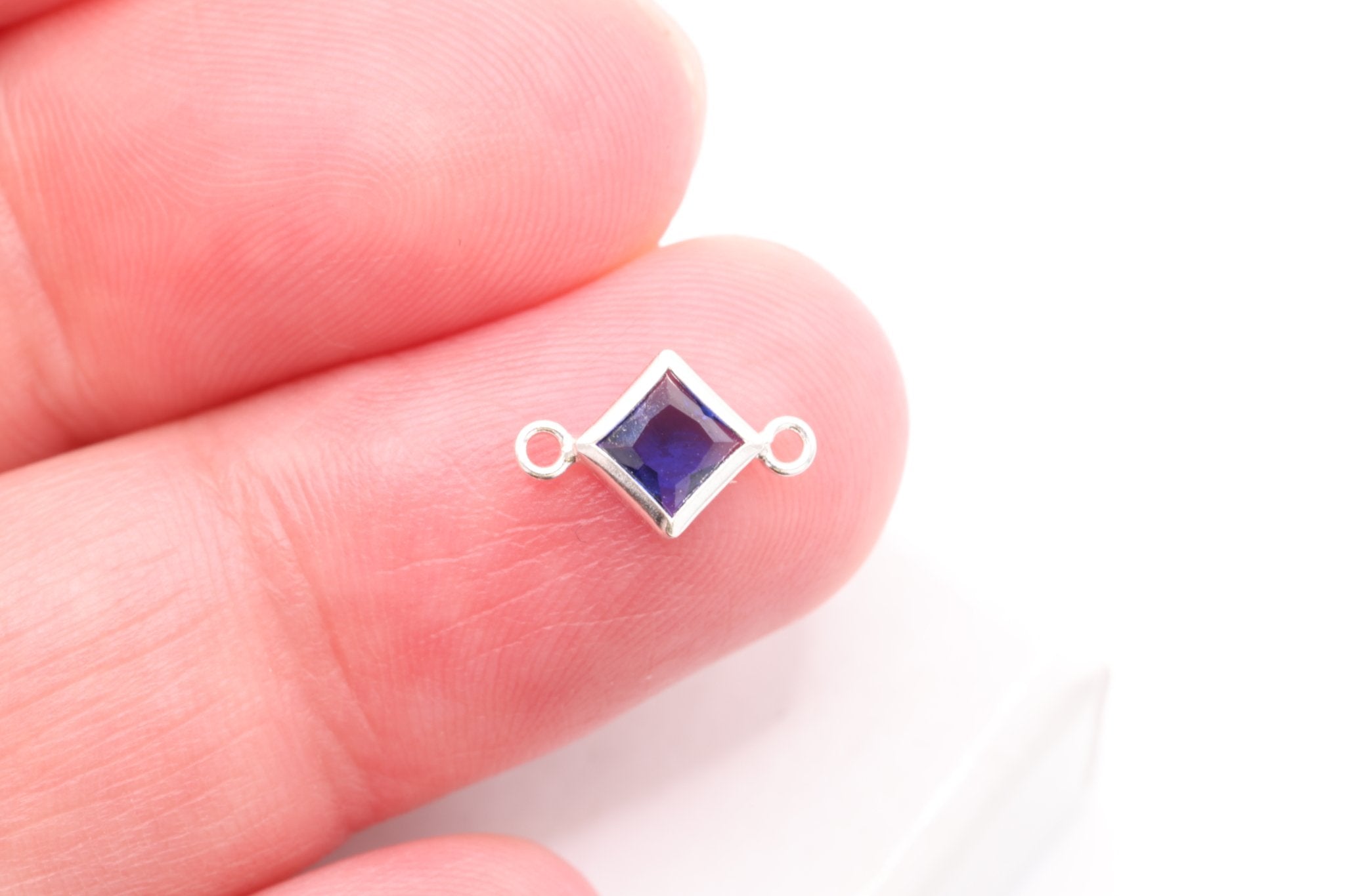 September Birthstone Sapphire CZ Connector Bezel Frame, Sterling Silver, 4mm - HarperCrown