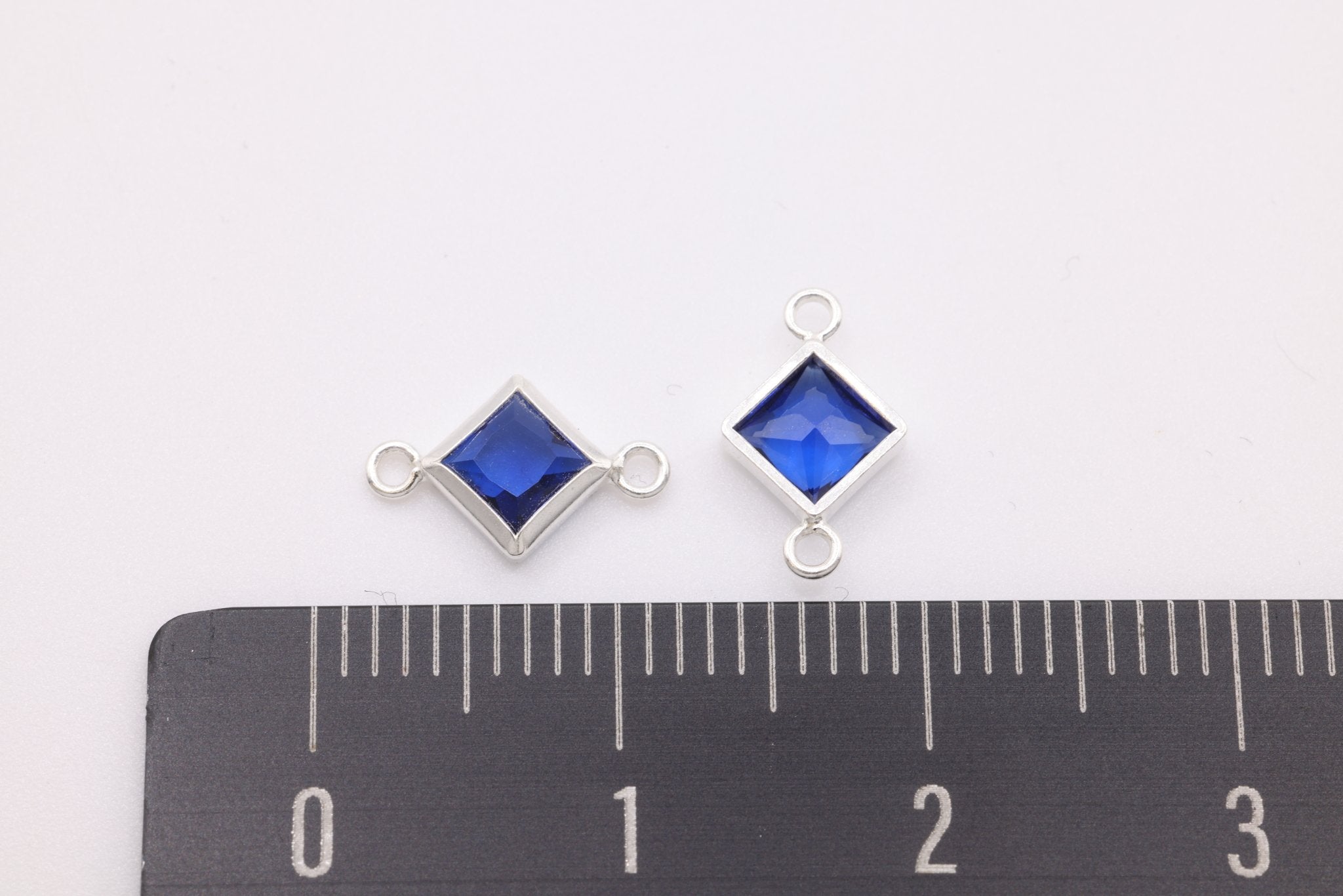 September Birthstone Sapphire CZ Connector Bezel Frame, Sterling Silver, 4mm - HarperCrown