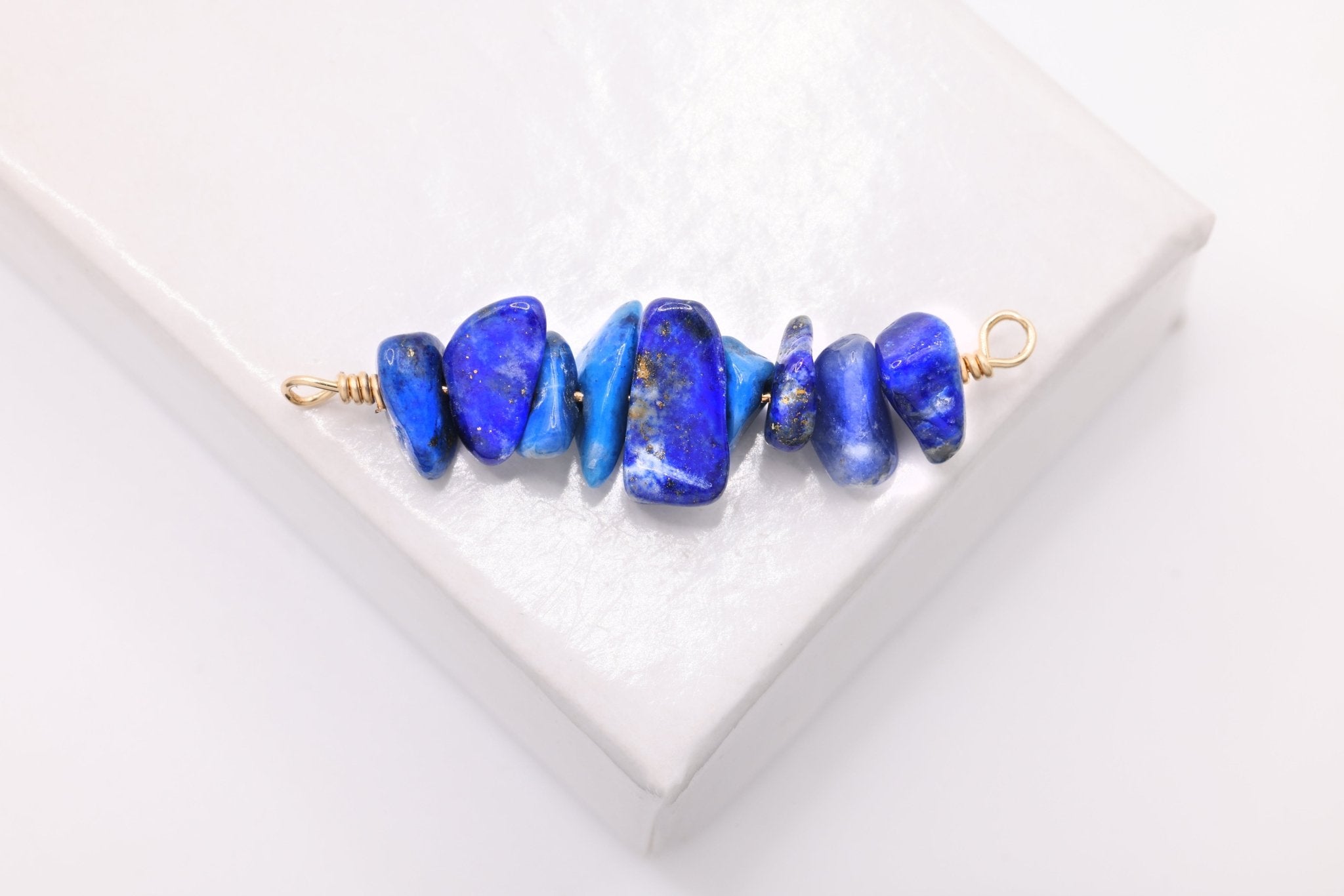 September Stone Connector Charm, Wholesale, 14/20 Gold - Filled, Blue Birthstone Gemstone Beads, Permanent Jewelry - HarperCrown