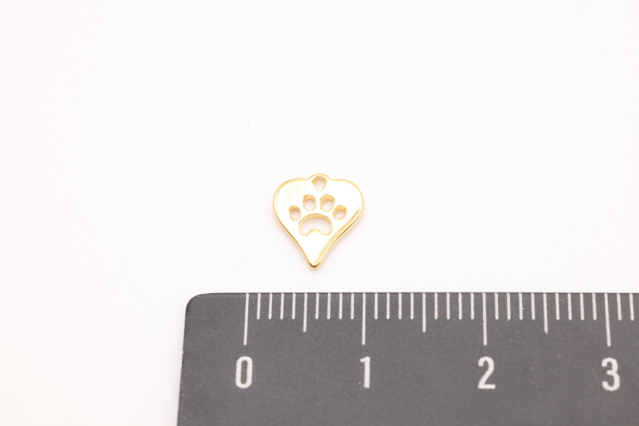 Shiny Vermeil Wholesale Gold Heart Dog Cat Paw Charm, 18K Gold Plated Sterling Silver, Paw Cut Out Charm, Animal Paw, Dog Foot Print - HarperCrown