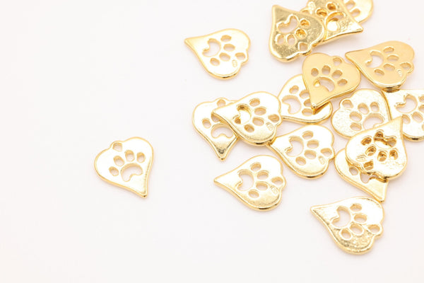 Shiny Vermeil Wholesale Gold Heart Dog Cat Paw Charm, 18K Gold Plated Sterling Silver, Paw Cut Out Charm, Animal Paw, Dog Foot Print - HarperCrown