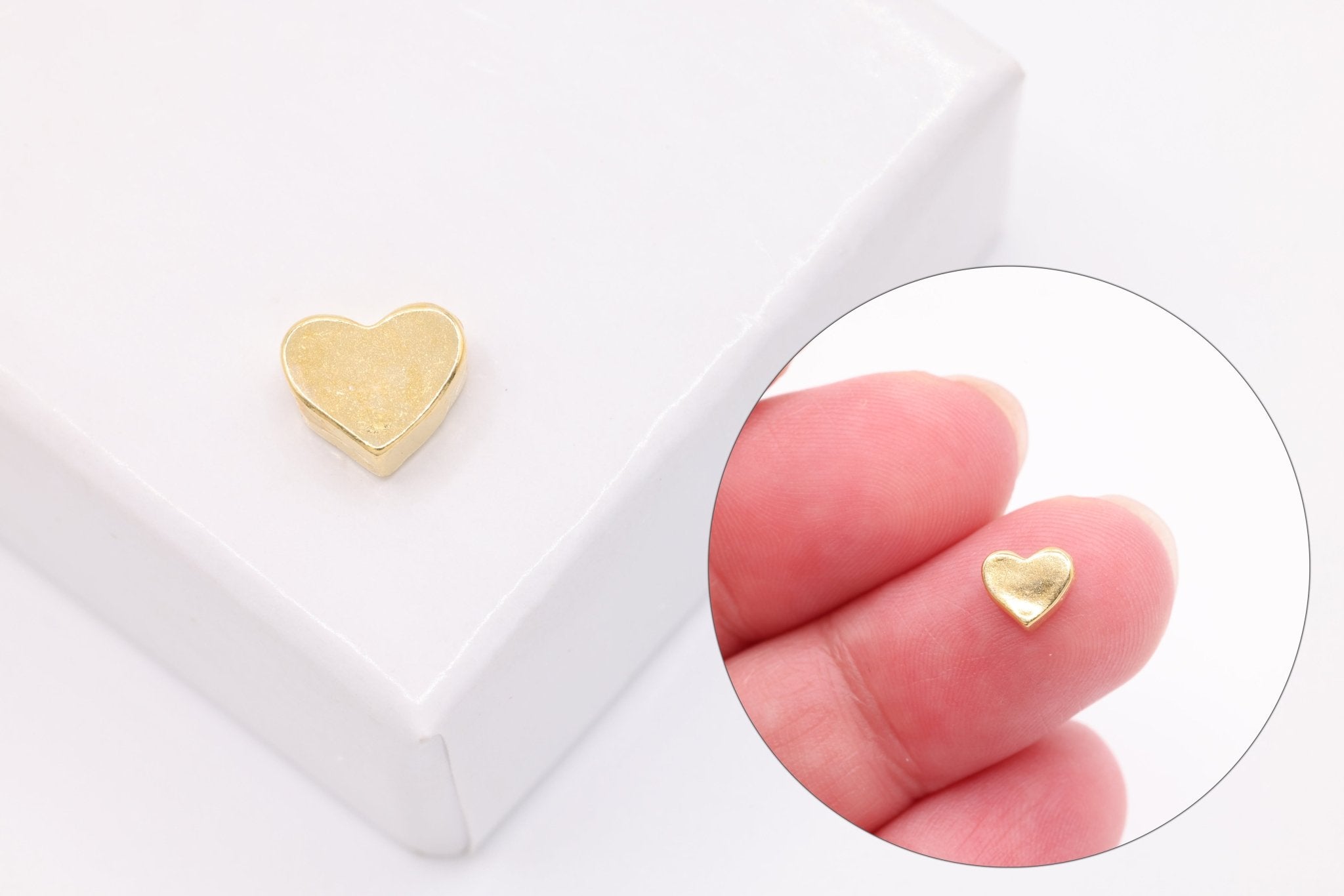 Shiny Wholesale Vermeil Gold Heart Beads - 18k gold plated sterling silver, Gold Heart Focal Bead, Gold Heart Blank Charm, Gold Heart Beads, 104 - HarperCrown