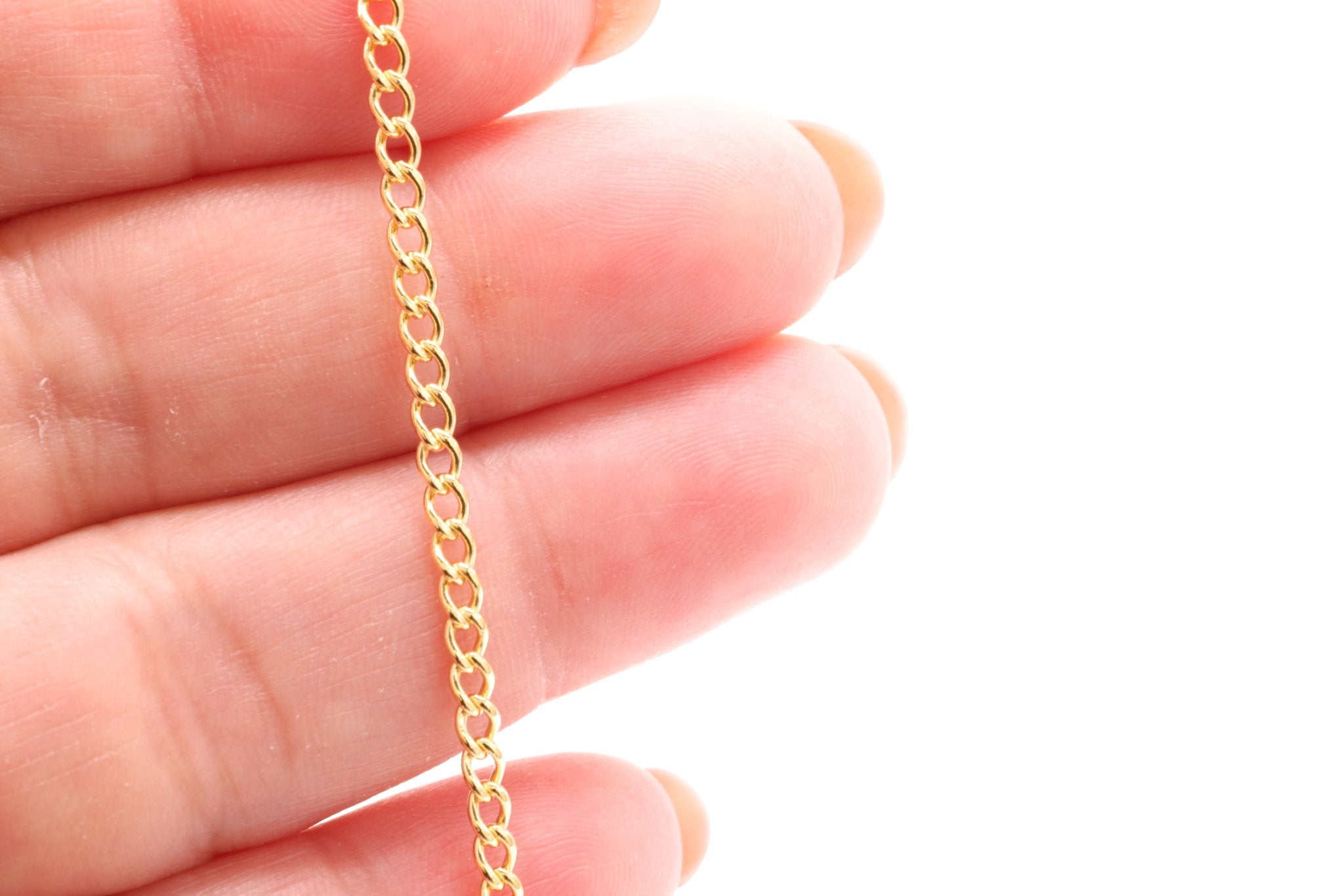 Short Curb Chain, Gold - Filled, 2mm x 2mm, Bulk DIY Spool Pay Per Foot Jewelry Making Chain - HarperCrown