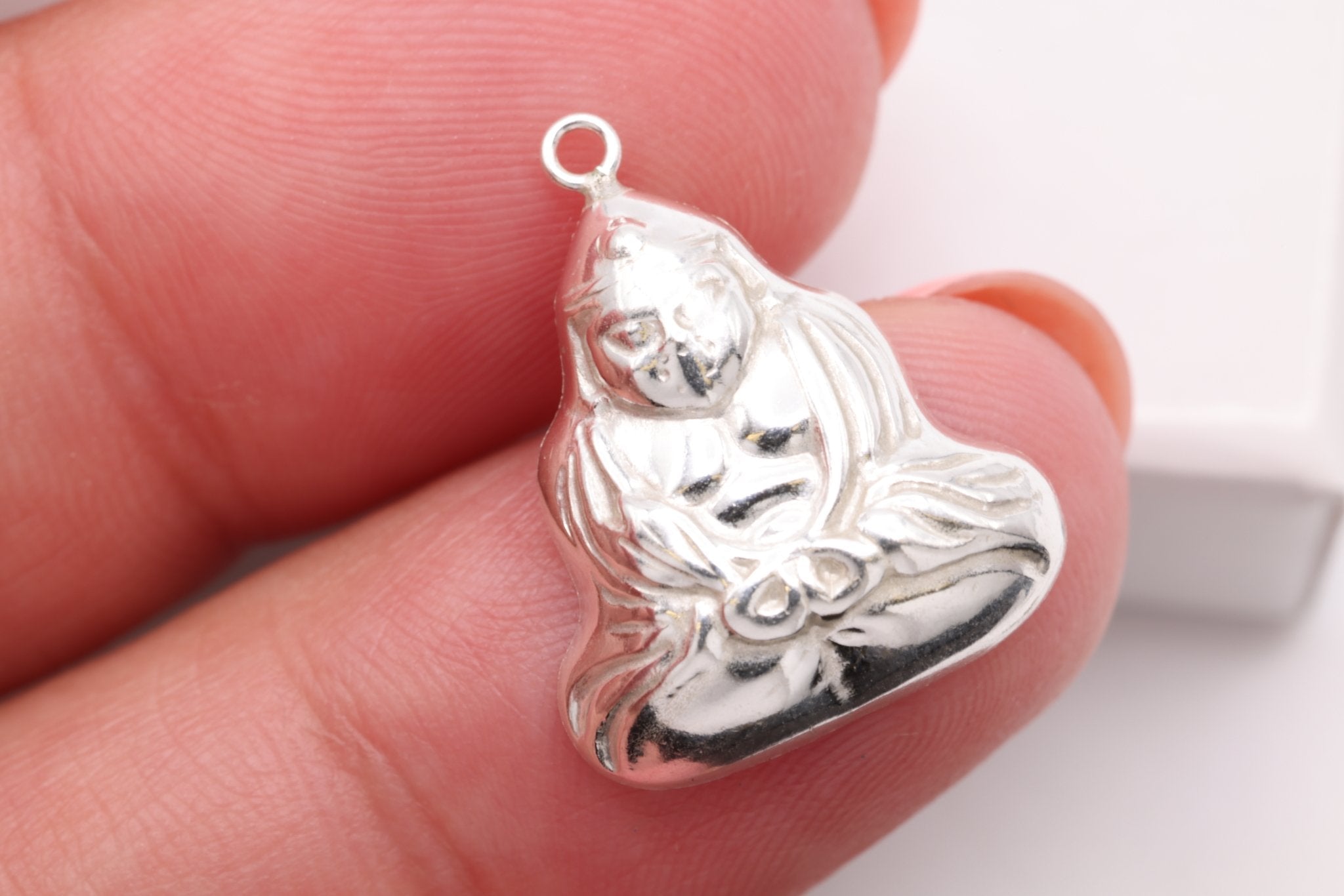 Sitting Buddha Charm, Sterling Silver, 18mm x 14mm, Bulk DIY Wholesale Jewelry Making Charm - HarperCrown