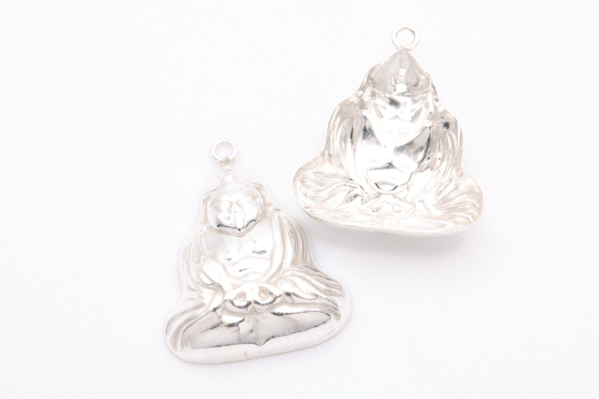 Sitting Buddha Charm, Sterling Silver, 18mm x 14mm, Bulk DIY Wholesale Jewelry Making Charm - HarperCrown