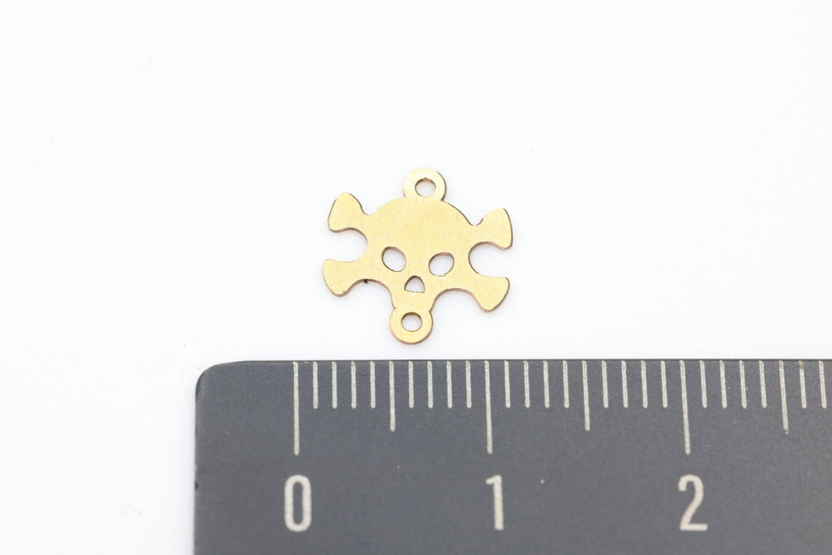 Skull and Bones Connector Charm, 14/20 Gold-Filled, 10mm x 10mm, Wholesale, Spooky Halloween Pirate Charm, Jewelry Making Charm - HarperCrown