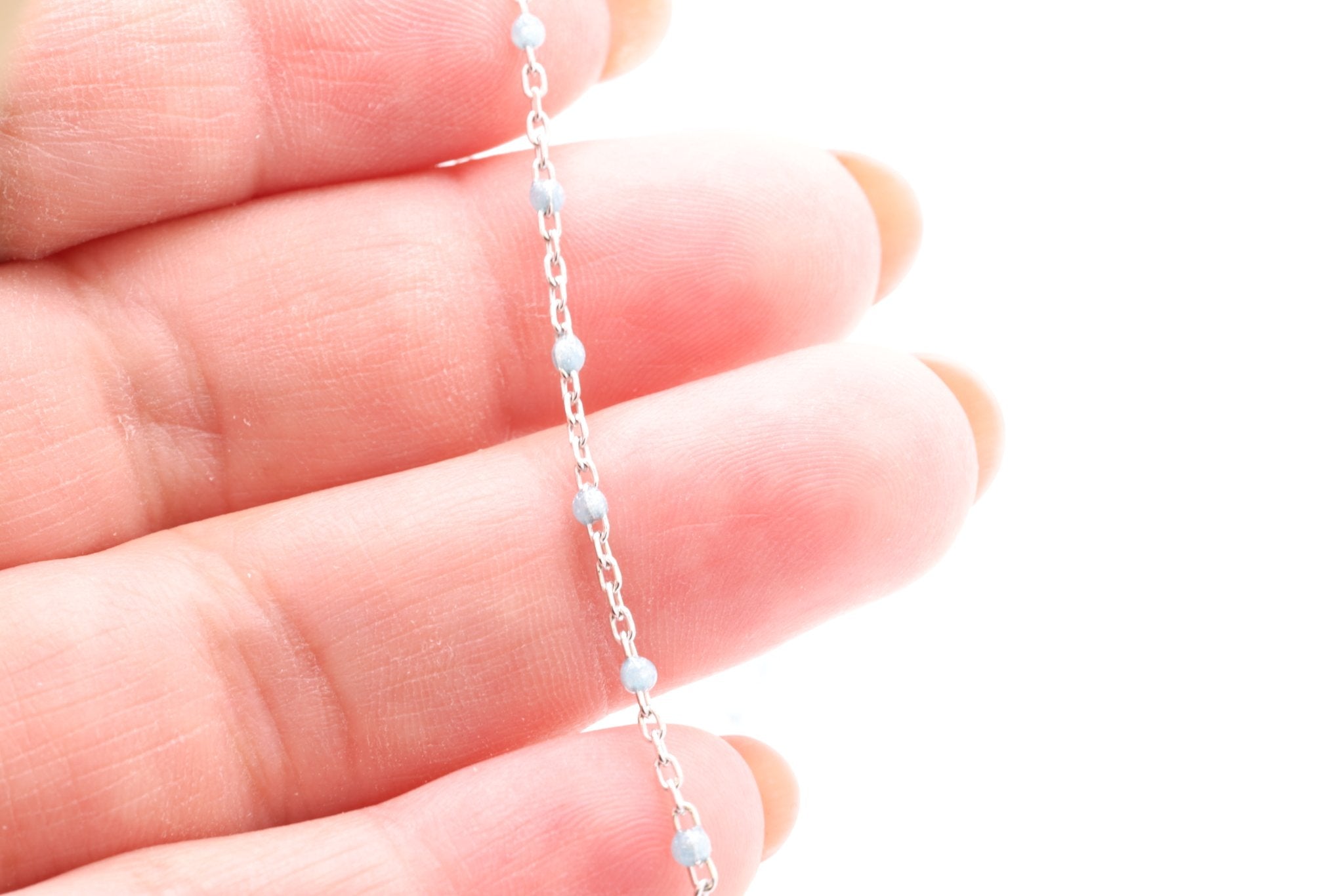 Sky Blue Enamel Chain, Sterling Silver, 1.5 mm, Bulk DIY Spool Pay Per Foot Jewelry Making Chain - HarperCrown