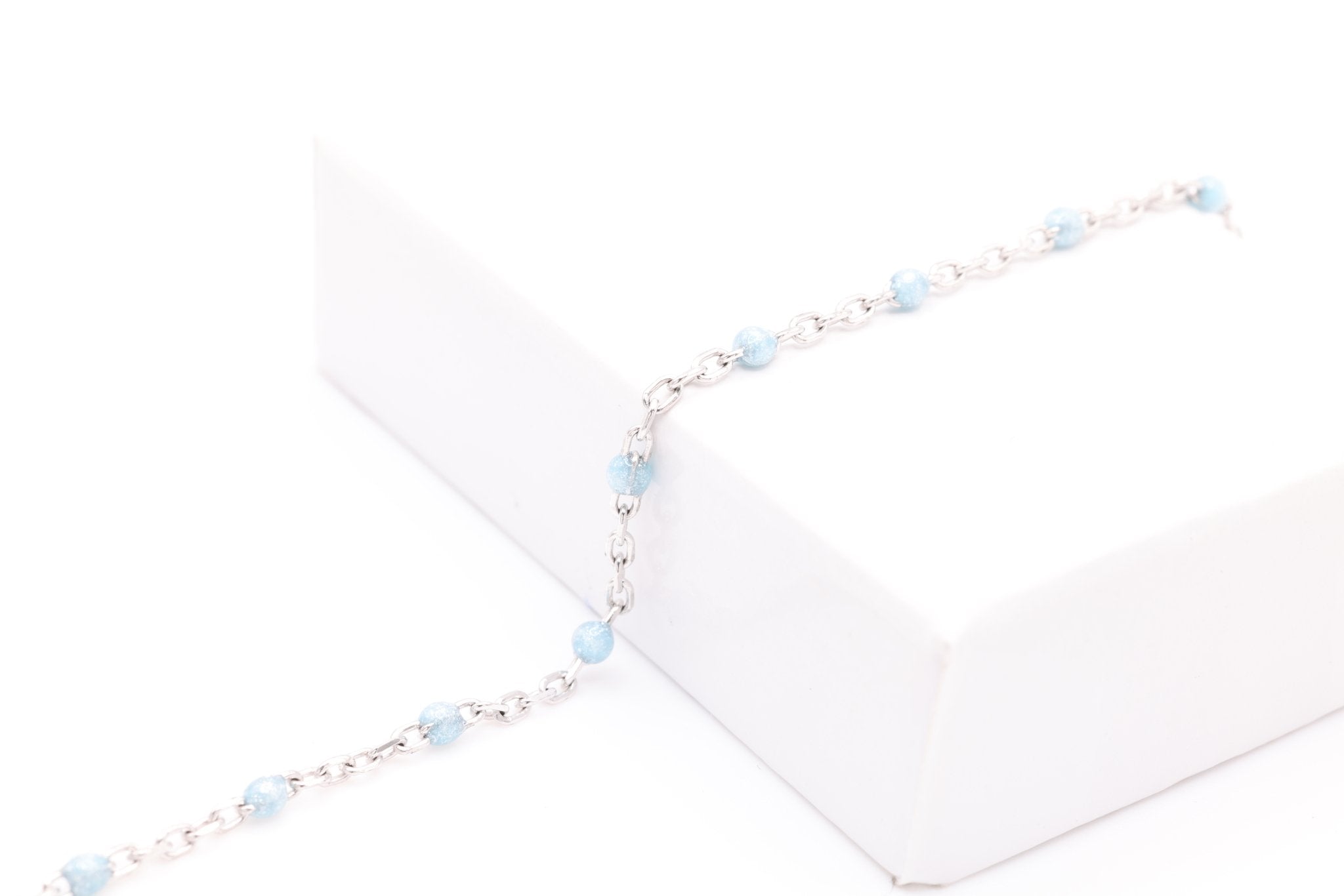 Sky Blue Enamel Chain, Sterling Silver, 1.5 mm, Bulk DIY Spool Pay Per Foot Jewelry Making Chain - HarperCrown