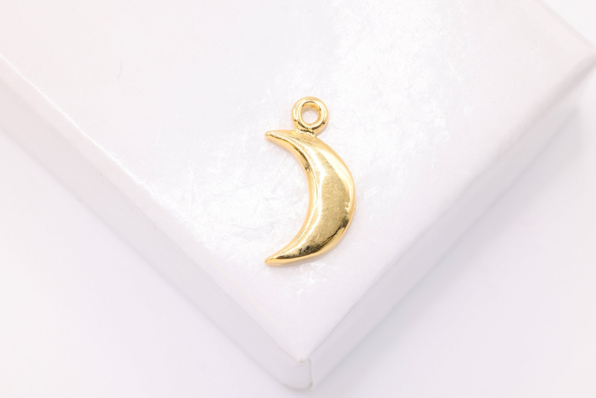 Small Crescent Moon Charm, Wholesale, 14K Solid Gold, 10mm x 6mm, Half Moon Celestial - HarperCrown