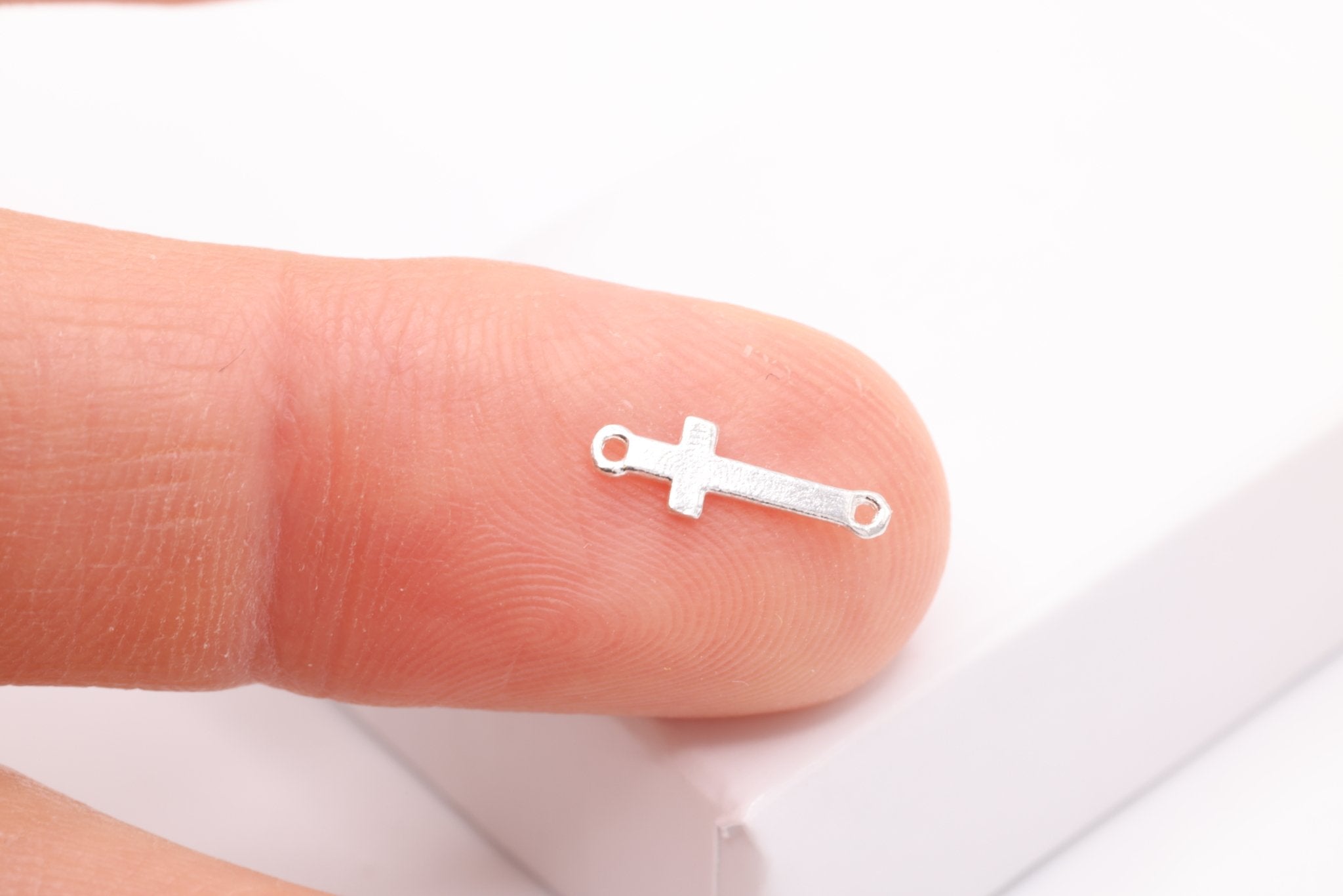 Small Cross Connector Charm, 925 Sterling Silver, 12mm x 4mm, Wholesale Bulk DIY Jewelry Making Charms - HarperCrown