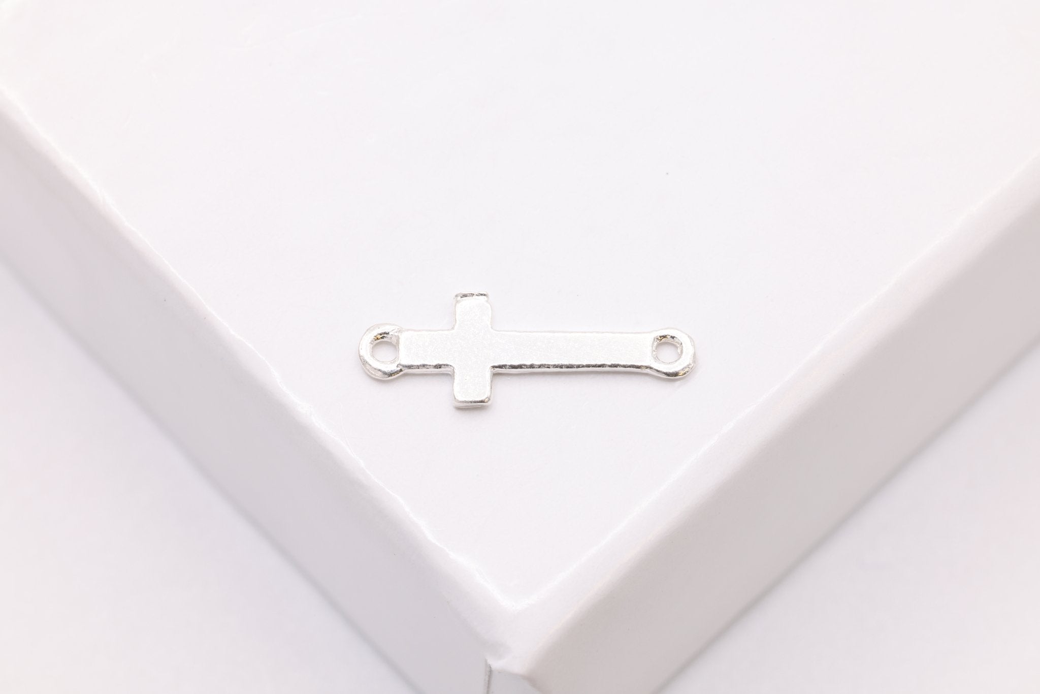 Small Cross Connector Charm, 925 Sterling Silver, 12mm x 4mm, Wholesale Bulk DIY Jewelry Making Charms - HarperCrown