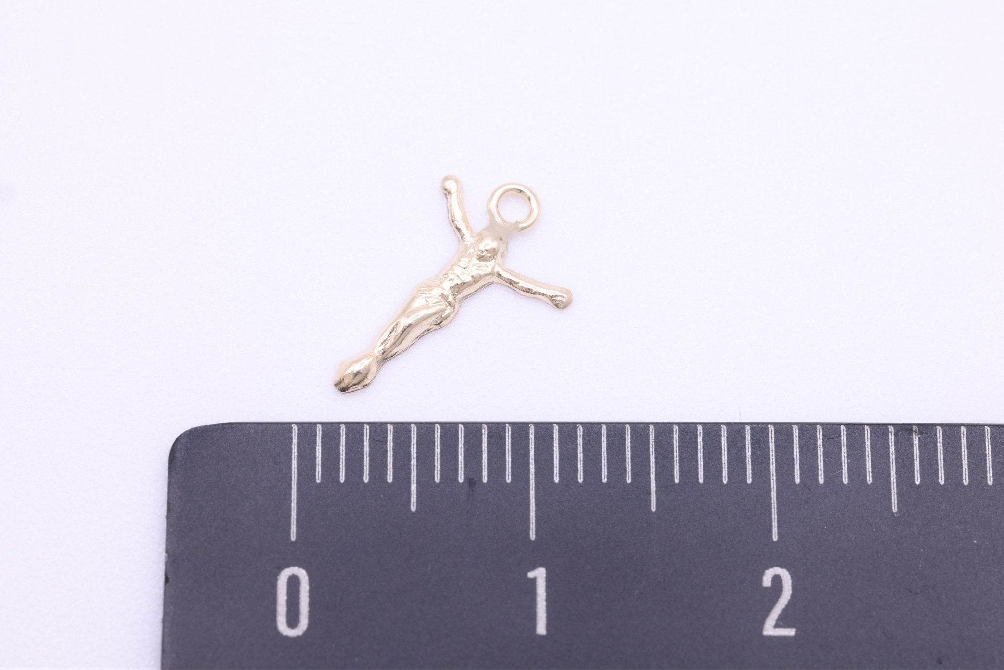 Small Jesus Corpus Crucifix Charm, Wholesale, 14/20 Gold - Filled, 13mm x 8mm, Passion of Christ Permanent Jewelry - HarperCrown