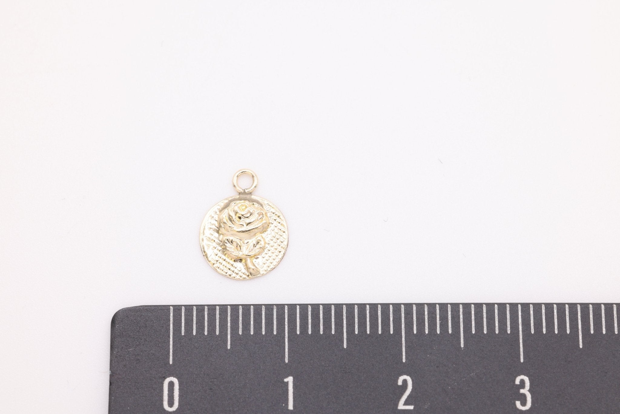 Small Rose Textured Circle Charm, 14/20 Gold - Filled, 7mm, Wholesale - HarperCrown