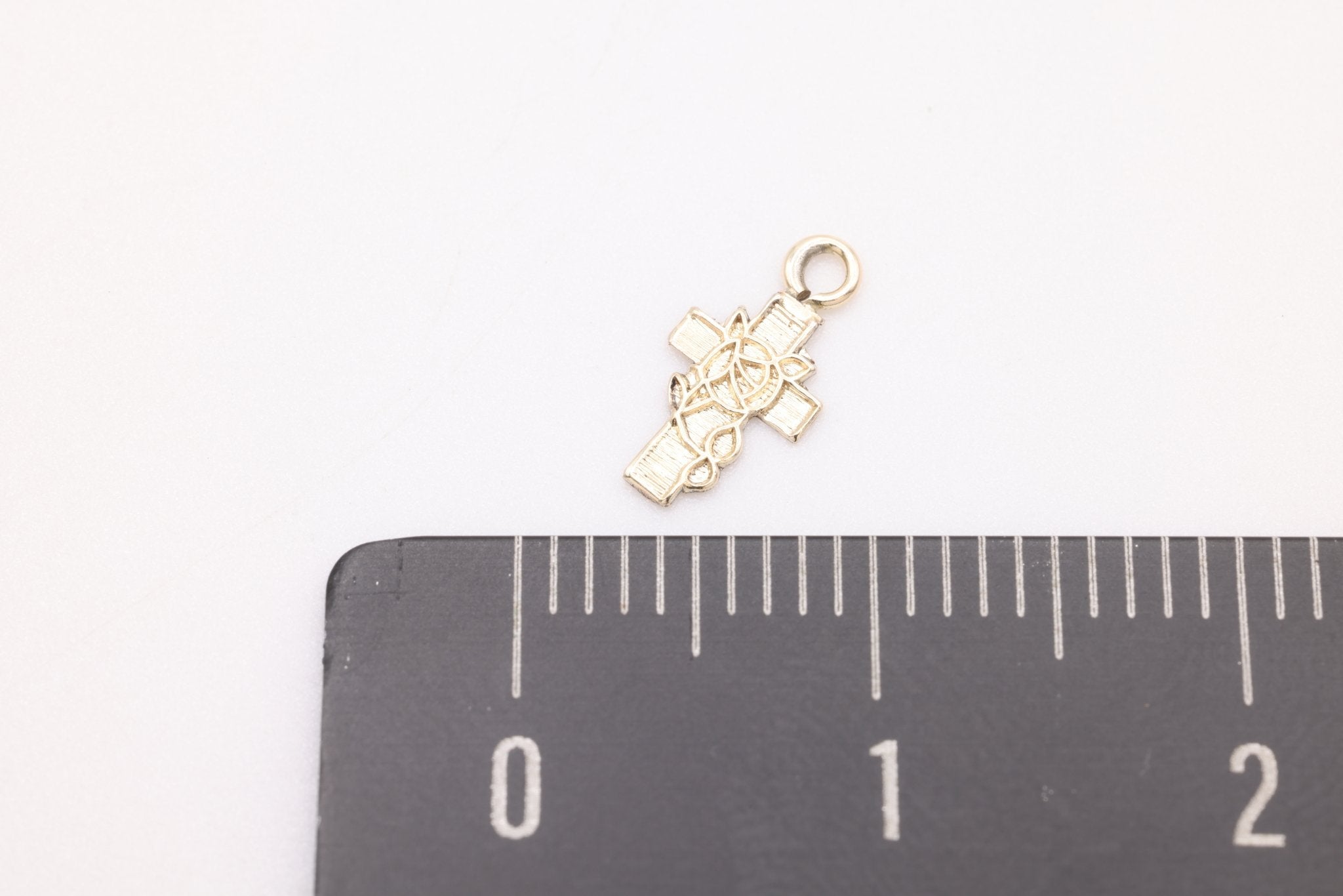 Small Thorned Cross Charm, Gold - Filled, 9mm x 5mm, Bulk DIY Wholesale Jewelry Making Charm - HarperCrown