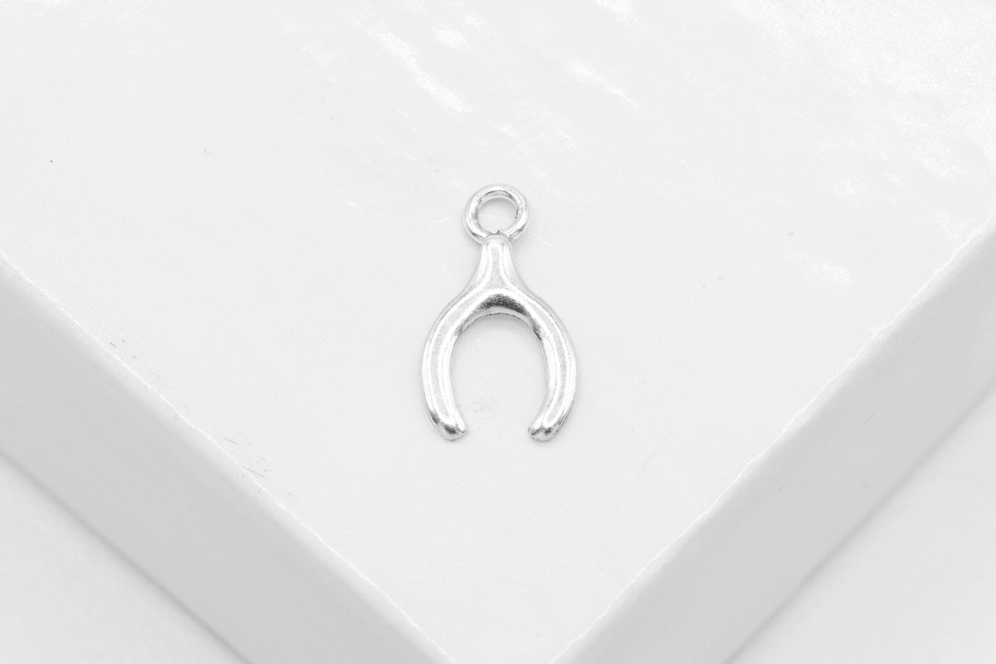 Small Wishbone Charm, 925 Sterling Silver, 10mm x 5mm, Lucky Charm, Bulk DIY Wholesale Jewelry Making Charm - HarperCrown