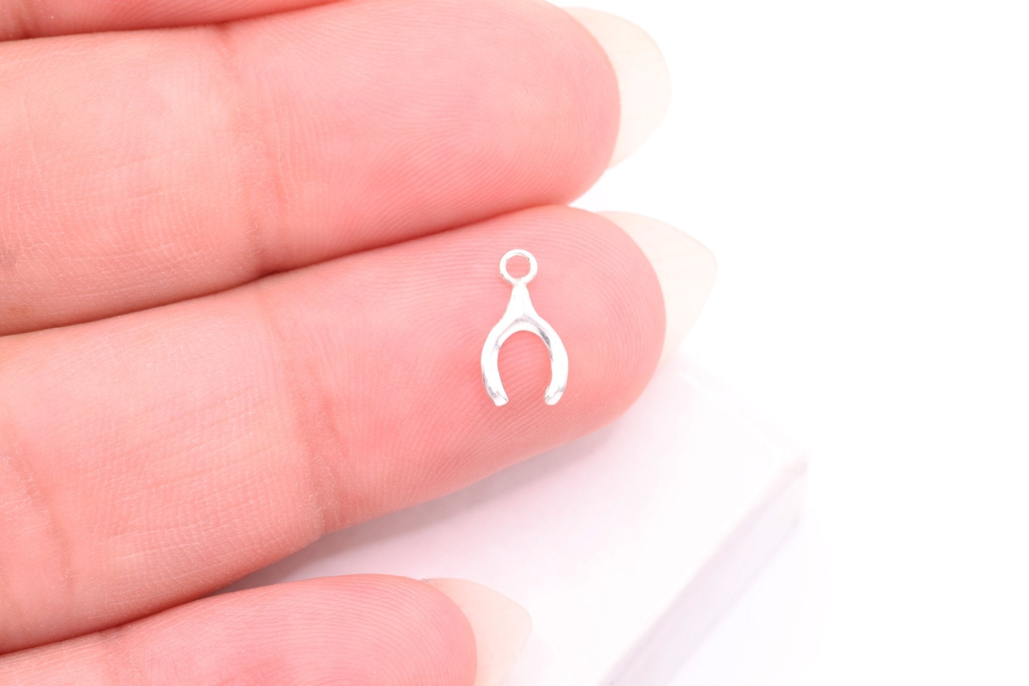 Small Wishbone Charm, 925 Sterling Silver, 10mm x 5mm, Lucky Charm, Bulk DIY Wholesale Jewelry Making Charm - HarperCrown
