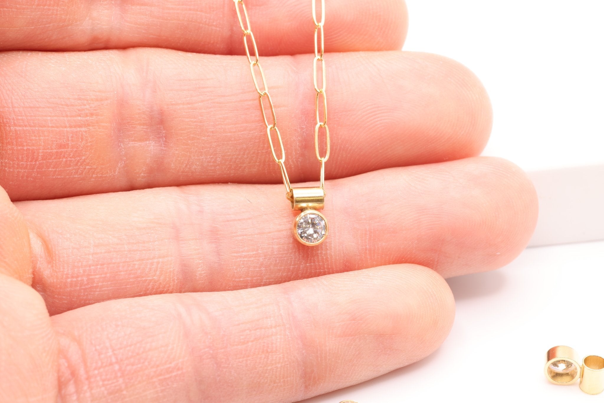 Solitaire CZ Bail Drop, Gold - Filled, Wholesale Tube Bail For Threading - HarperCrown