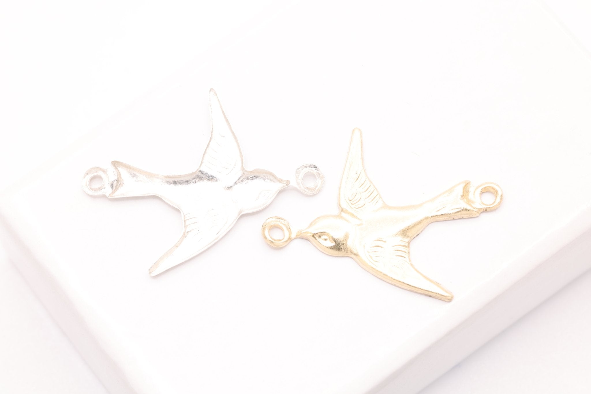 Sparrow Charm Connector, Sterling Silver, 20mm x 16mm, Bulk DIY Wholesale Jewelry Making Charm - HarperCrown