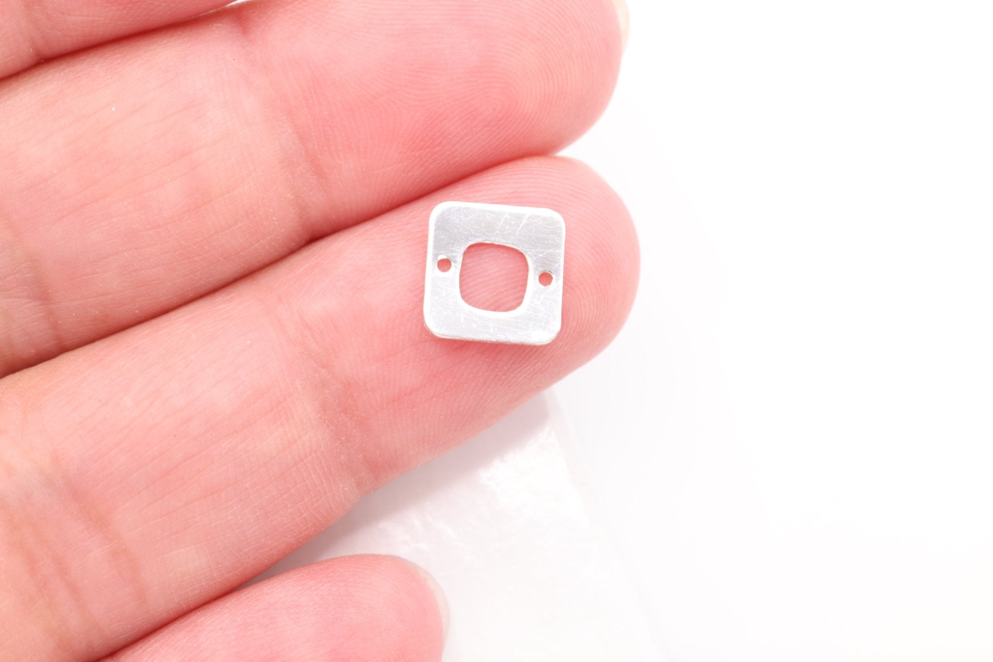 Square Cutout Connector Charm, Wholesale, 925 Sterling Silver, 9mm x 9mm, Cube Square Outline Geometric Shape - HarperCrown