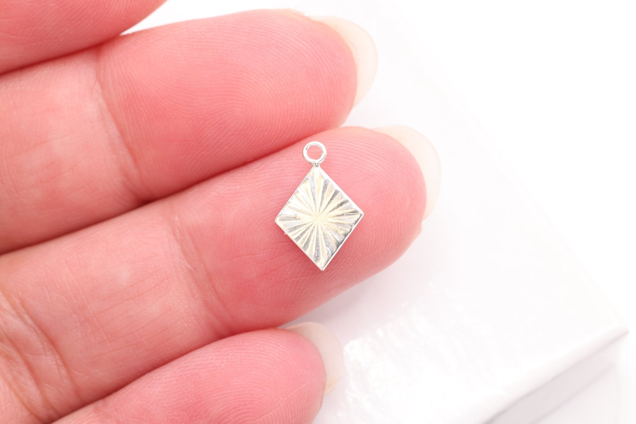 Starburst Triangle Charm, 925 Sterling Silver, 12mm x 8mm, Wholesale - HarperCrown