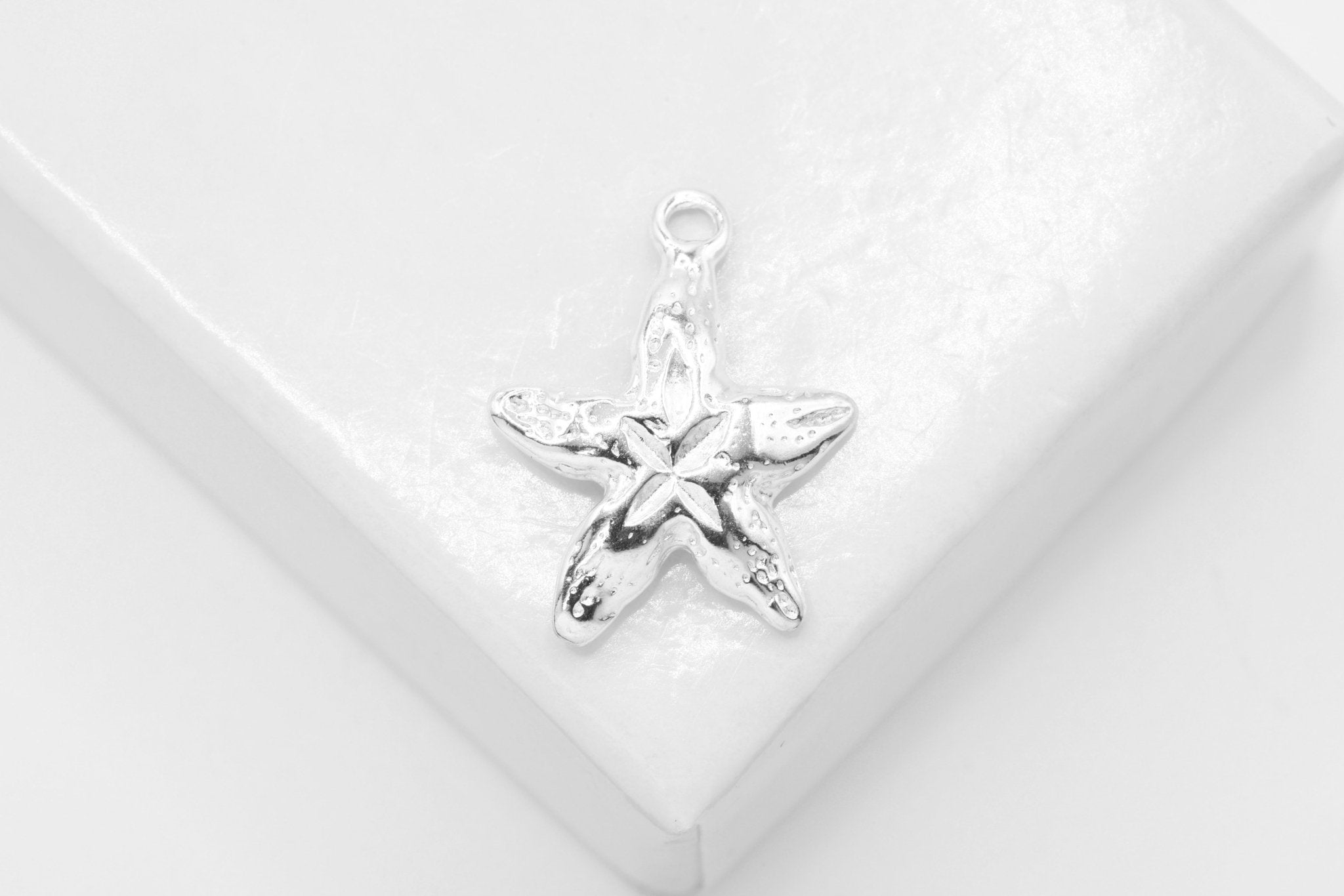 Starfish Charm, Wholesale, 925 Sterling Silver, 13mm x 13mm, Sea Life Nautical - HarperCrown