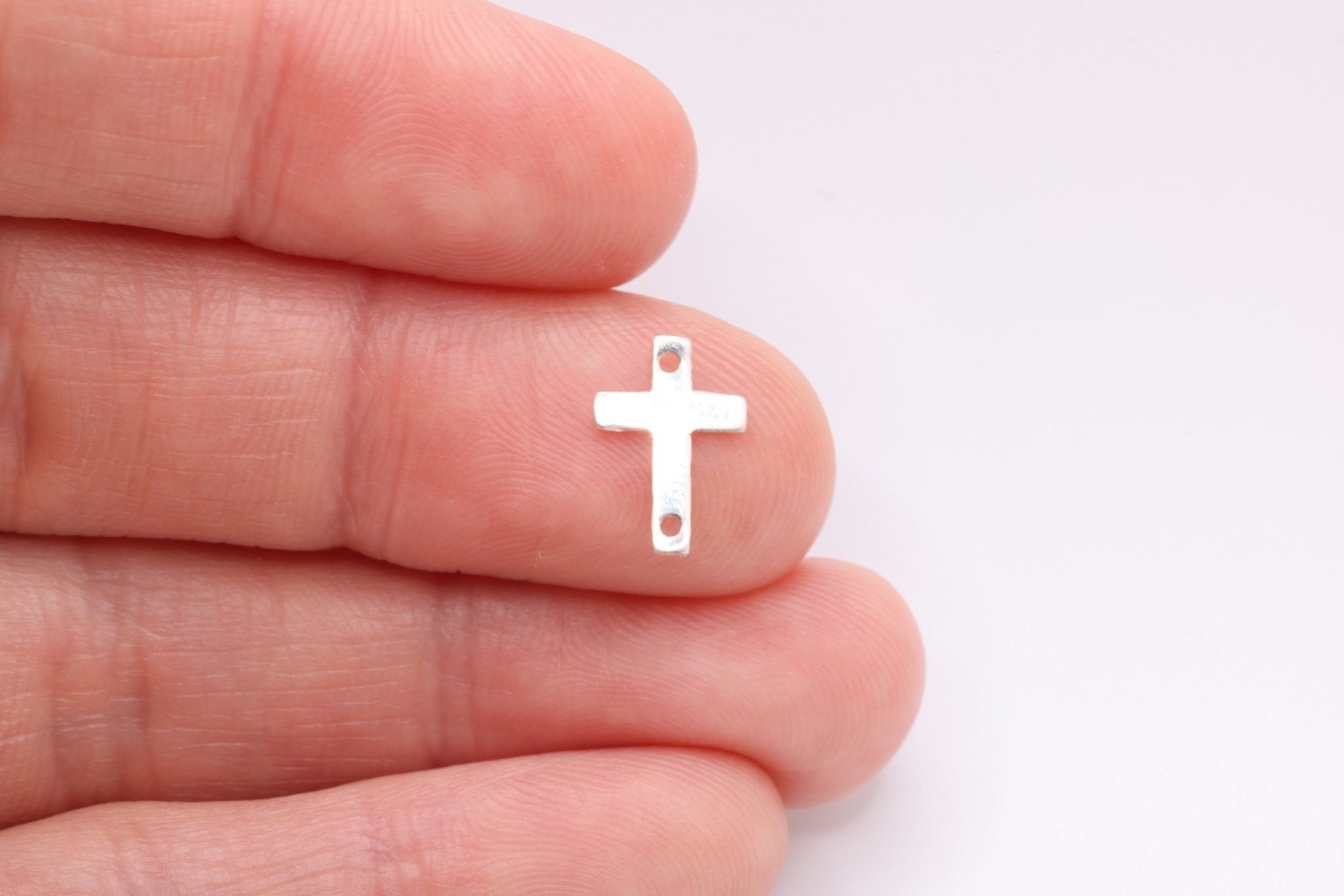 Sterling Silver Cross Connector Charm, 12mm x 8mm, Spacer Link Charm, Sideways Horizontal Cross - HarperCrown