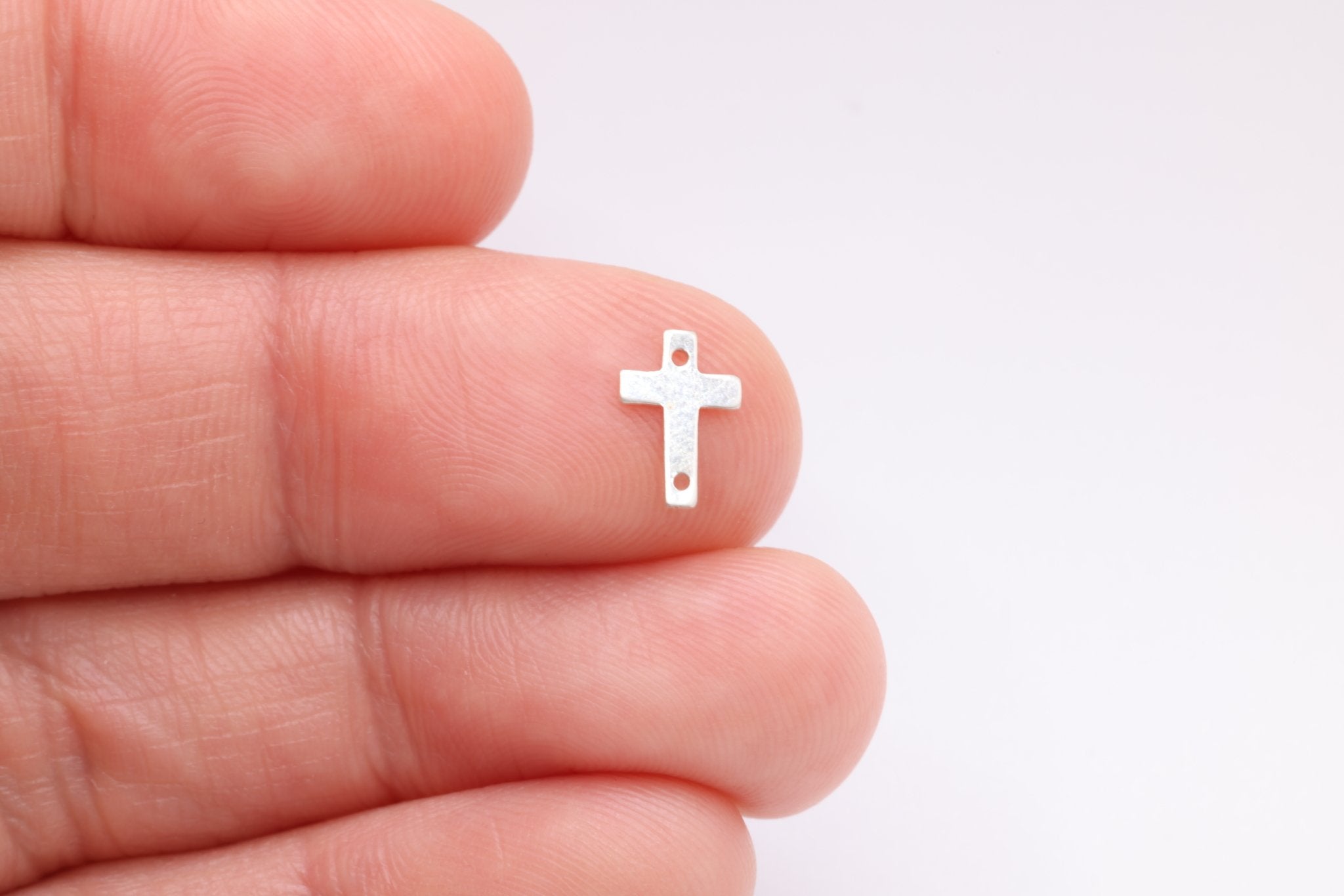 Sterling Silver Cross Connector Charm, 9mm x 6mm, Spacer Link Charm, Sideways Horizontal Cross - HarperCrown