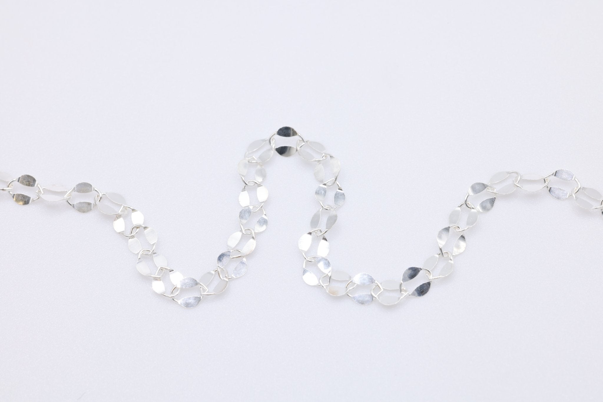 Sterling Silver Dapped Chain, 3mm x 2.5mm, Flat Oval Chain, Uncut per Foot, Jewelry Making Chain - HarperCrown