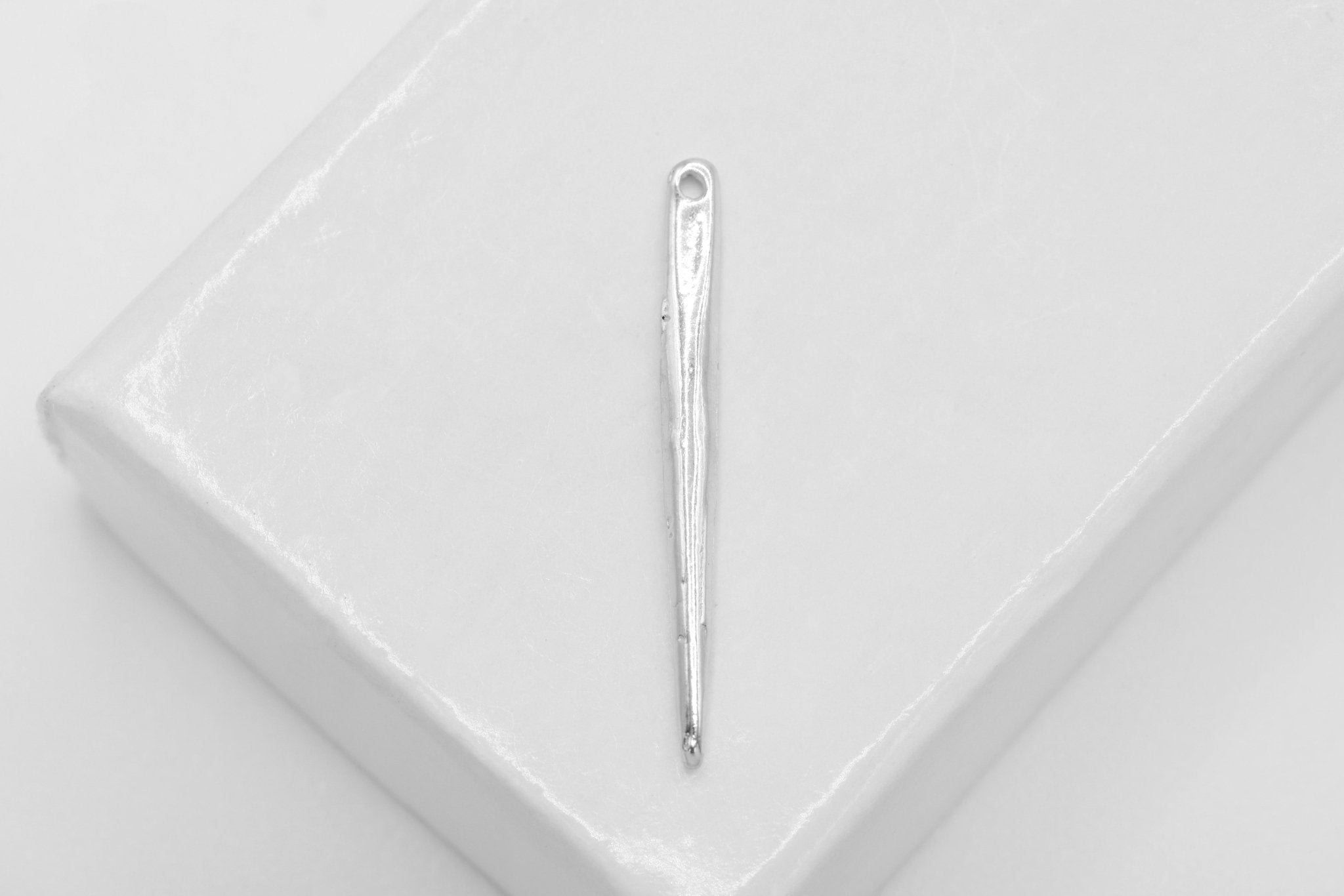 Sterling Silver Small Skinny Needle Spike Pendant Charm - long and thin dagger spear spike pendant, needle, silver needle, 40 - HarperCrown