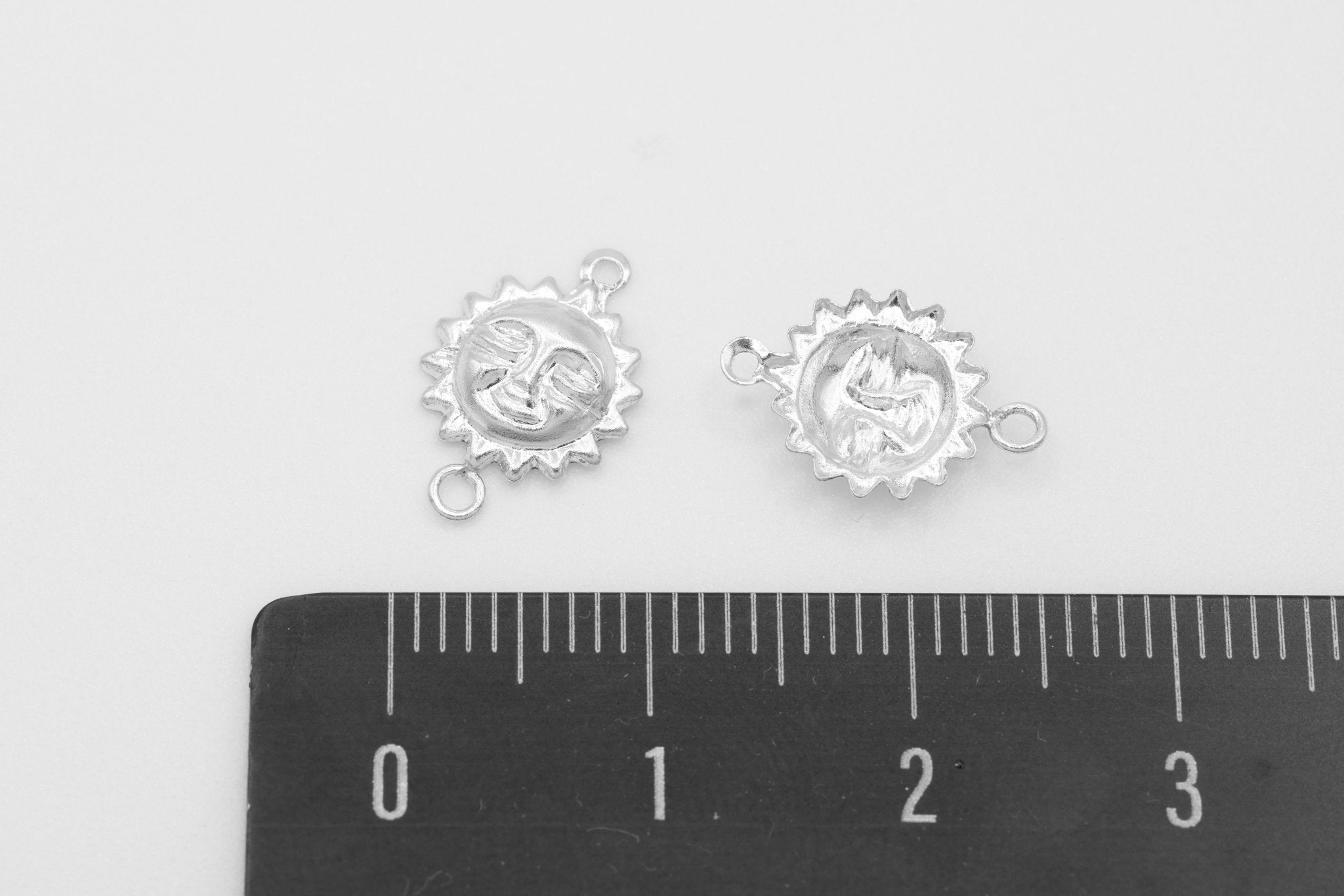 Sun Face Connector Charm, Wholesale, 925 Sterling Silver, 13mm x 9mm, Radiant Soleil Sunface Celestial Bracelet Link, Jewelry Making Charm - HarperCrown