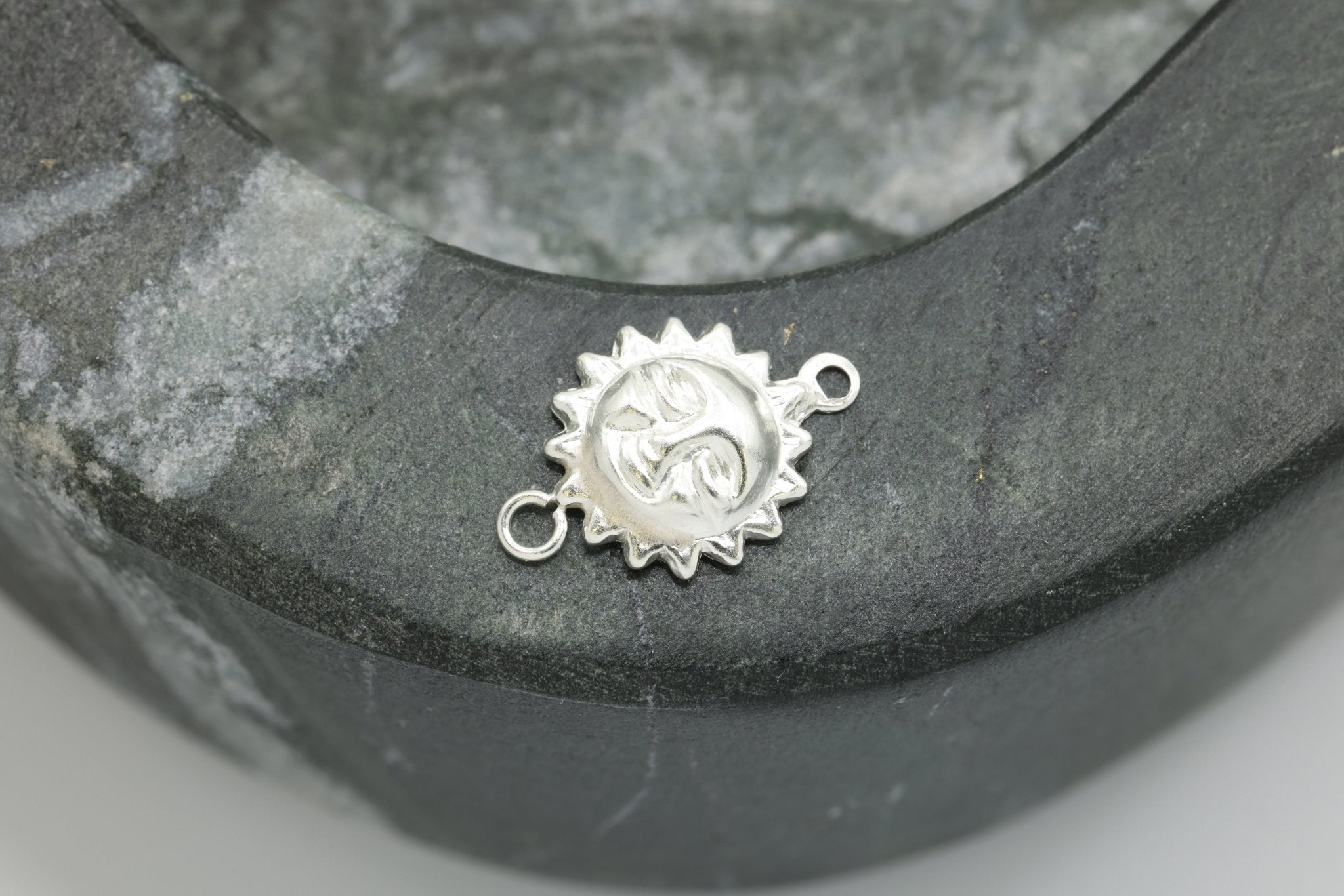 Sun Face Connector Charm, Wholesale, 925 Sterling Silver, 13mm x 9mm, Radiant Soleil Sunface Celestial Bracelet Link, Jewelry Making Charm - HarperCrown