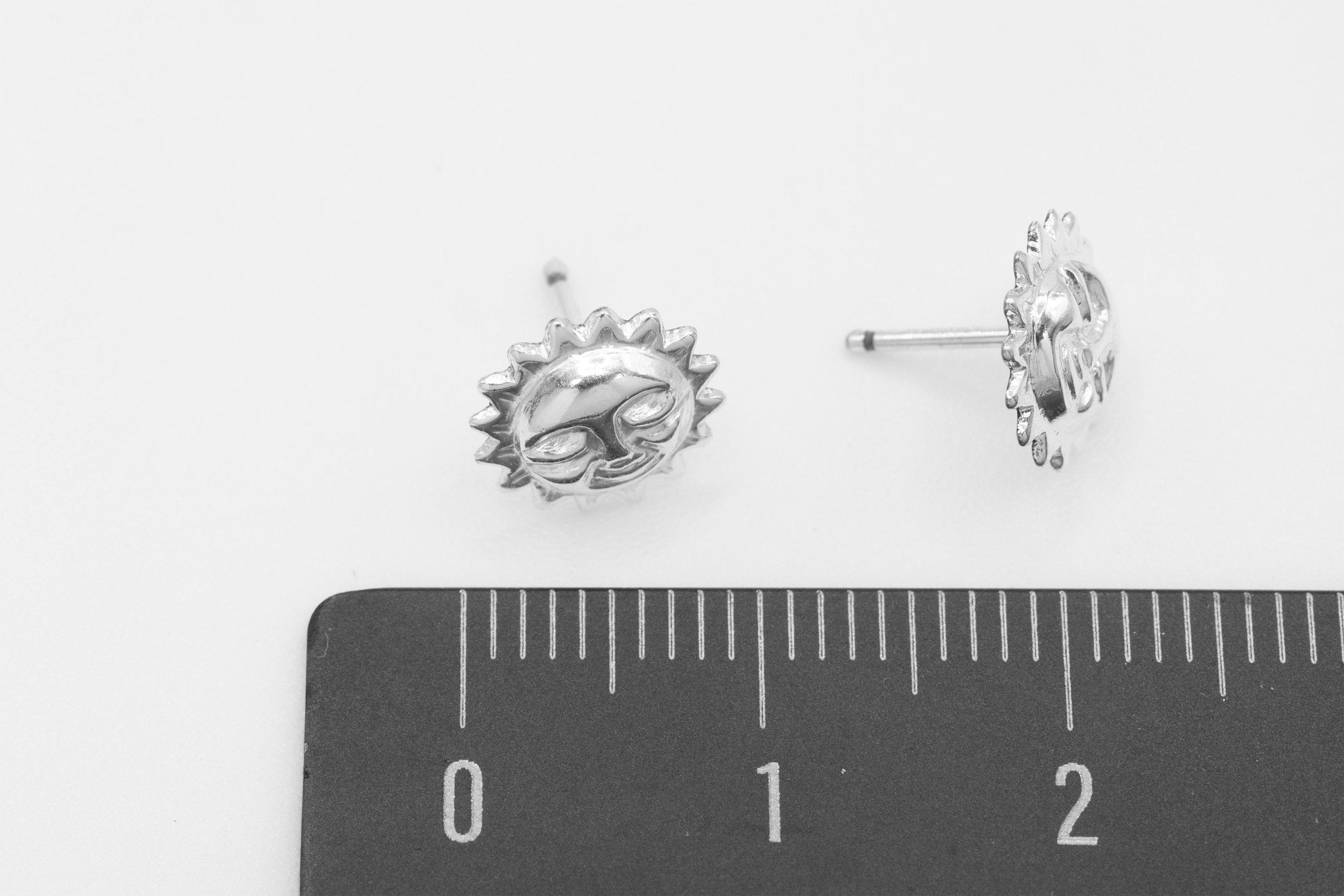 Sun Face Stud Earring, 925 Sterling Silver, 9mm x 9mm, Wholesale, Jewelry Earrings - HarperCrown