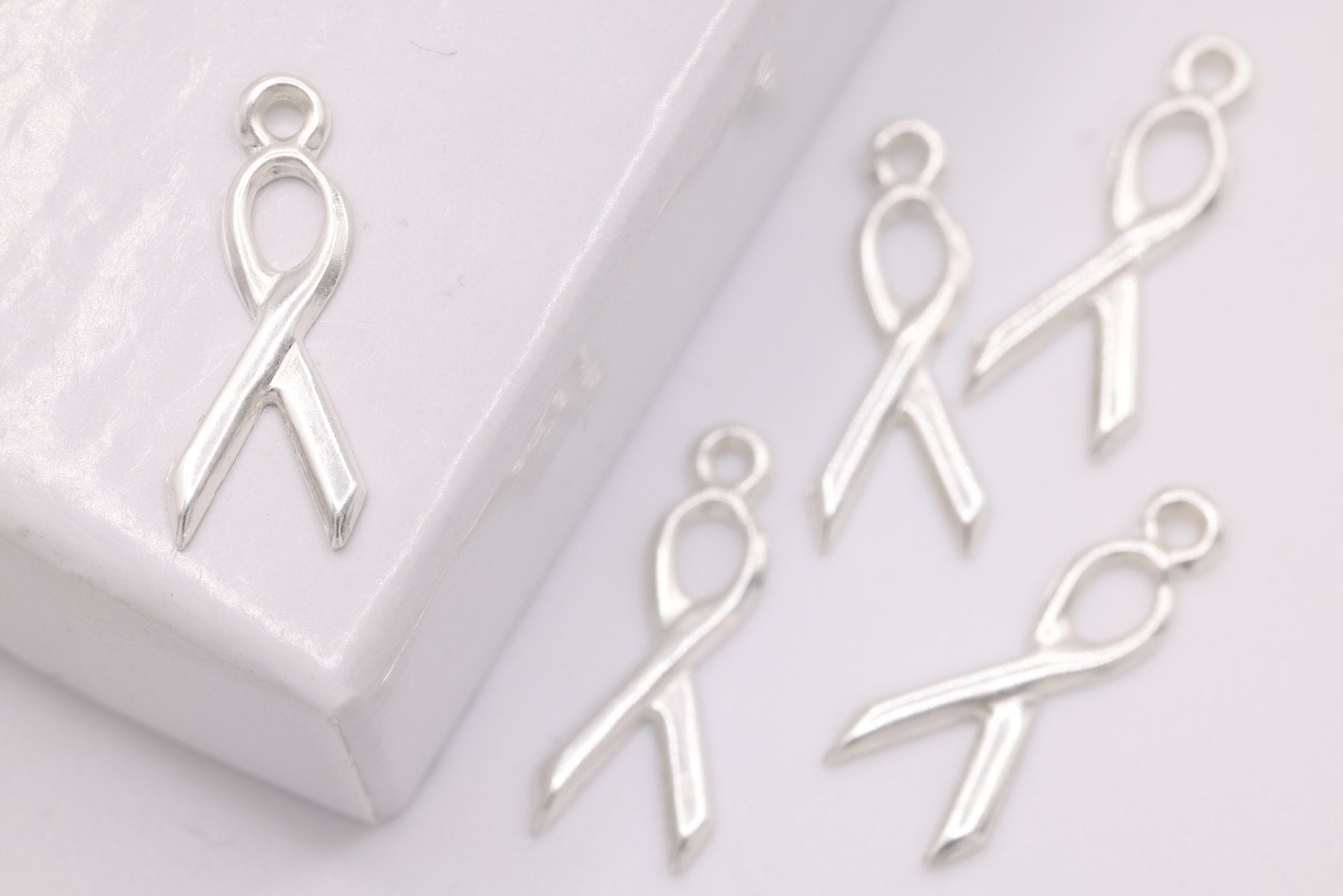 Support Our Troops Ribbon Charm, 925 Sterling Silver, 14mm x 5mm, Bulk DIY Wholesale Jewelry Making Charm - HarperCrown