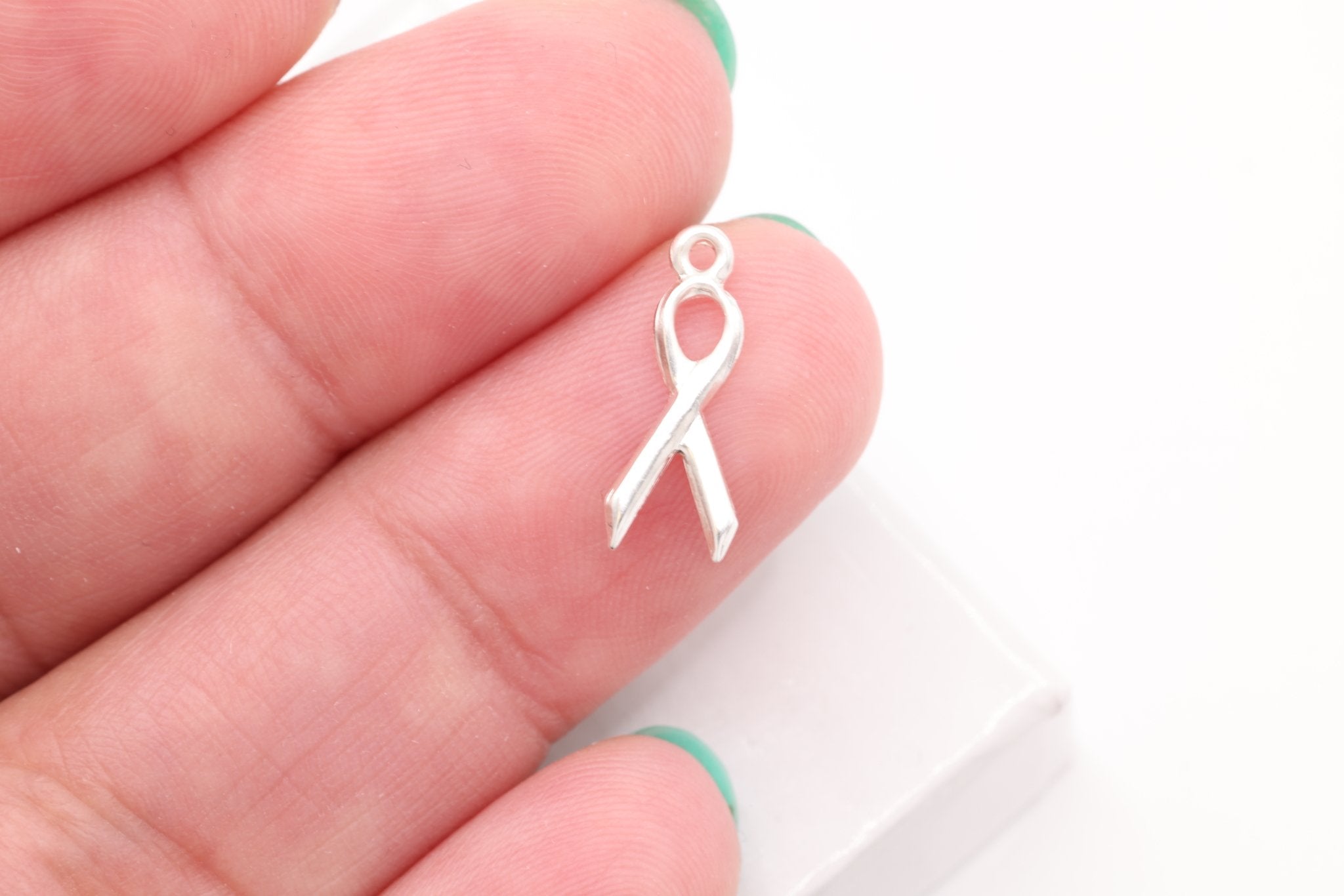 Support Our Troops Ribbon Charm, 925 Sterling Silver, 14mm x 5mm, Bulk DIY Wholesale Jewelry Making Charm - HarperCrown