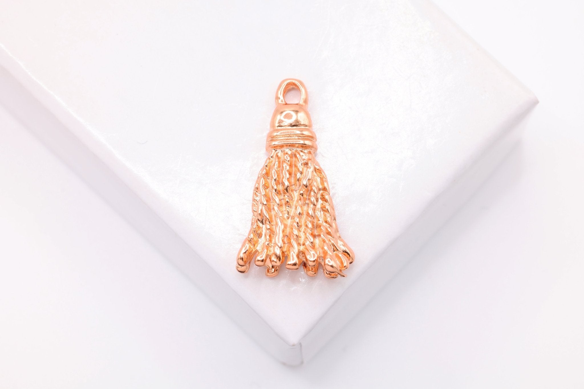 Tassel Charm, Wholesale, 18K Rose Gold - Plated 925 Sterling Silver, 19mm x 10mm, Tassel Decoration Graduation - HarperCrown
