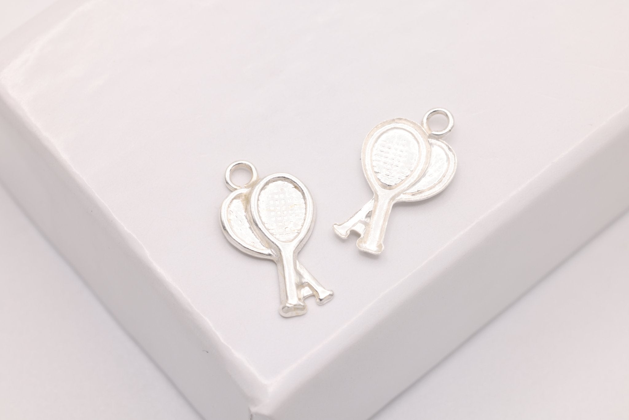 Tennis Racket Charm, 925 Sterling Silver, 11mm x 6mm, Small Pair of Tennis Rackets Charm, Bulk DIY Wholesale Jewelry Making Charm - HarperCrown