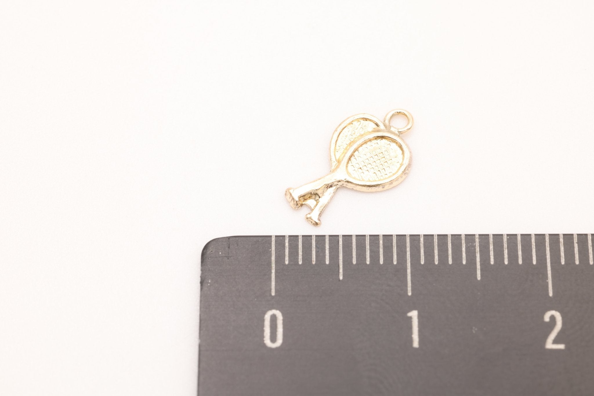 Tennis Racket Charm, Gold - Filled, 11mm x 6mm, Small Pair of Tennis Rackets Charm, Bulk DIY Wholesale Jewelry Making Charm - HarperCrown