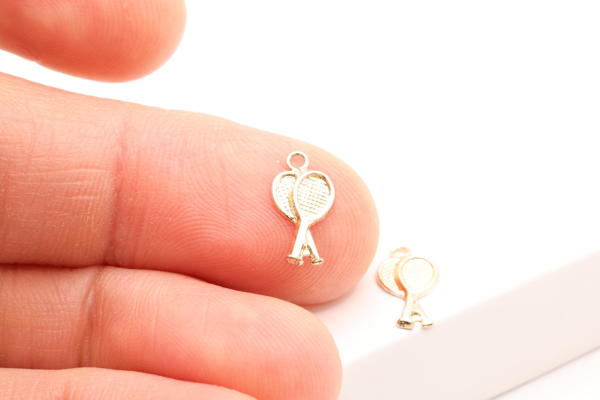 Tennis Racket Charm, Gold - Filled, 11mm x 6mm, Small Pair of Tennis Rackets Charm, Bulk DIY Wholesale Jewelry Making Charm - HarperCrown