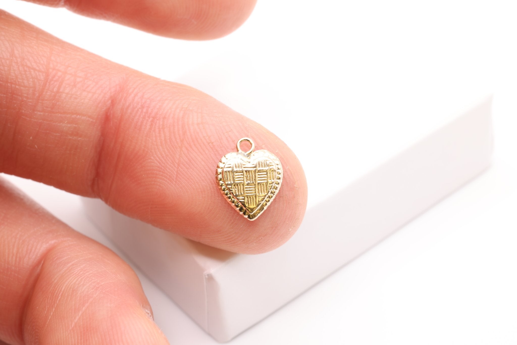 Textured Heart Charm, Gold - Filled, 10mm x 8mm, Wholesale Bulk DIY Wholesale Jewelry Making Charm - HarperCrown