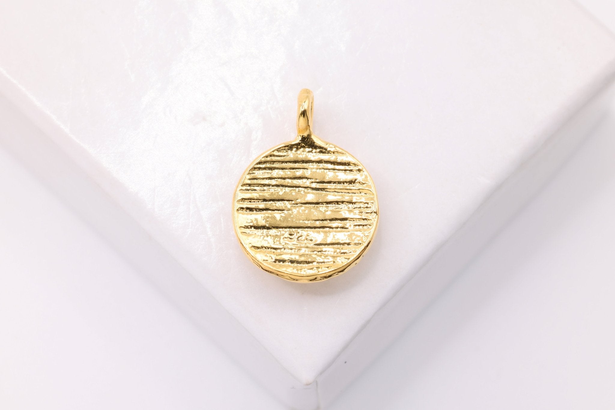 Textured Lined Charm, Wholesale, 14K Solid Gold, 10mm, Blank Disc Stamped - HarperCrown